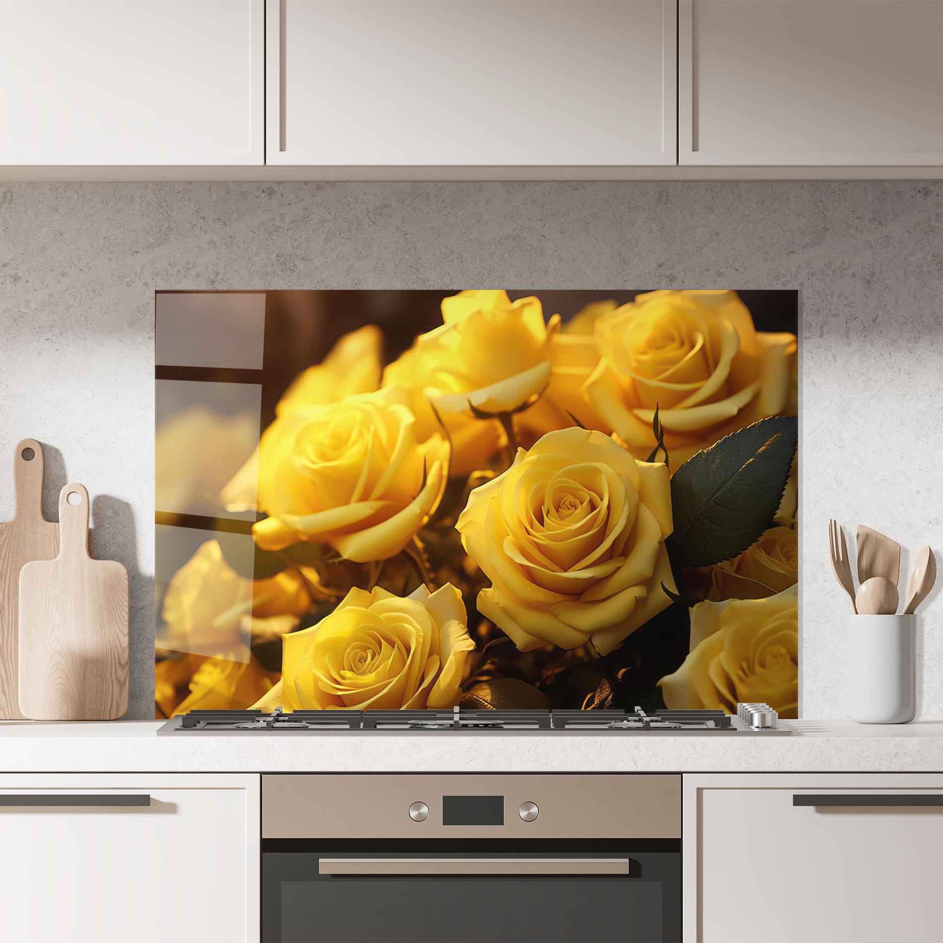 Стъклен панел за кухня Yellow Rose mockup 7