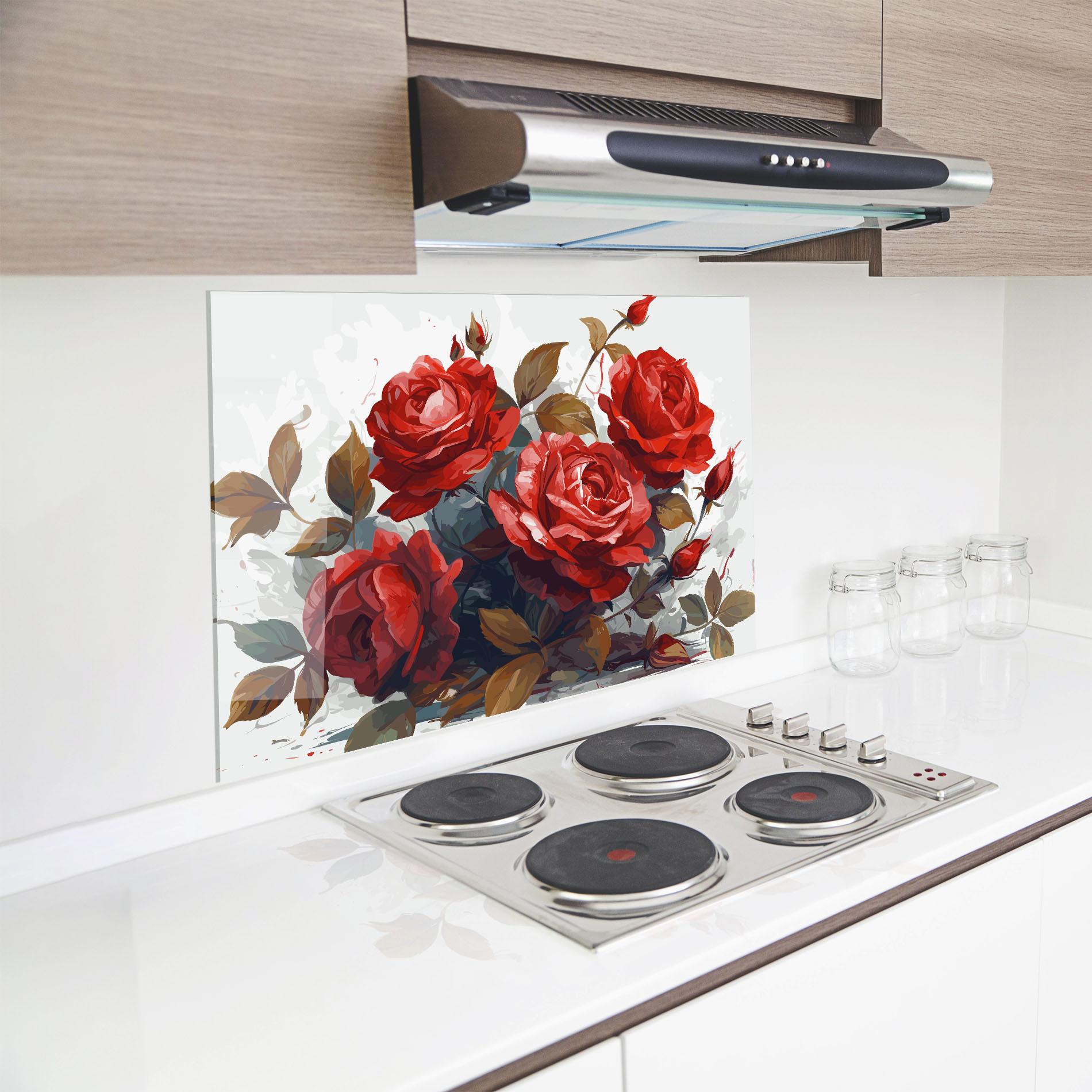 Стъклен панел за кухня Beautiful Red Roses mockup 8