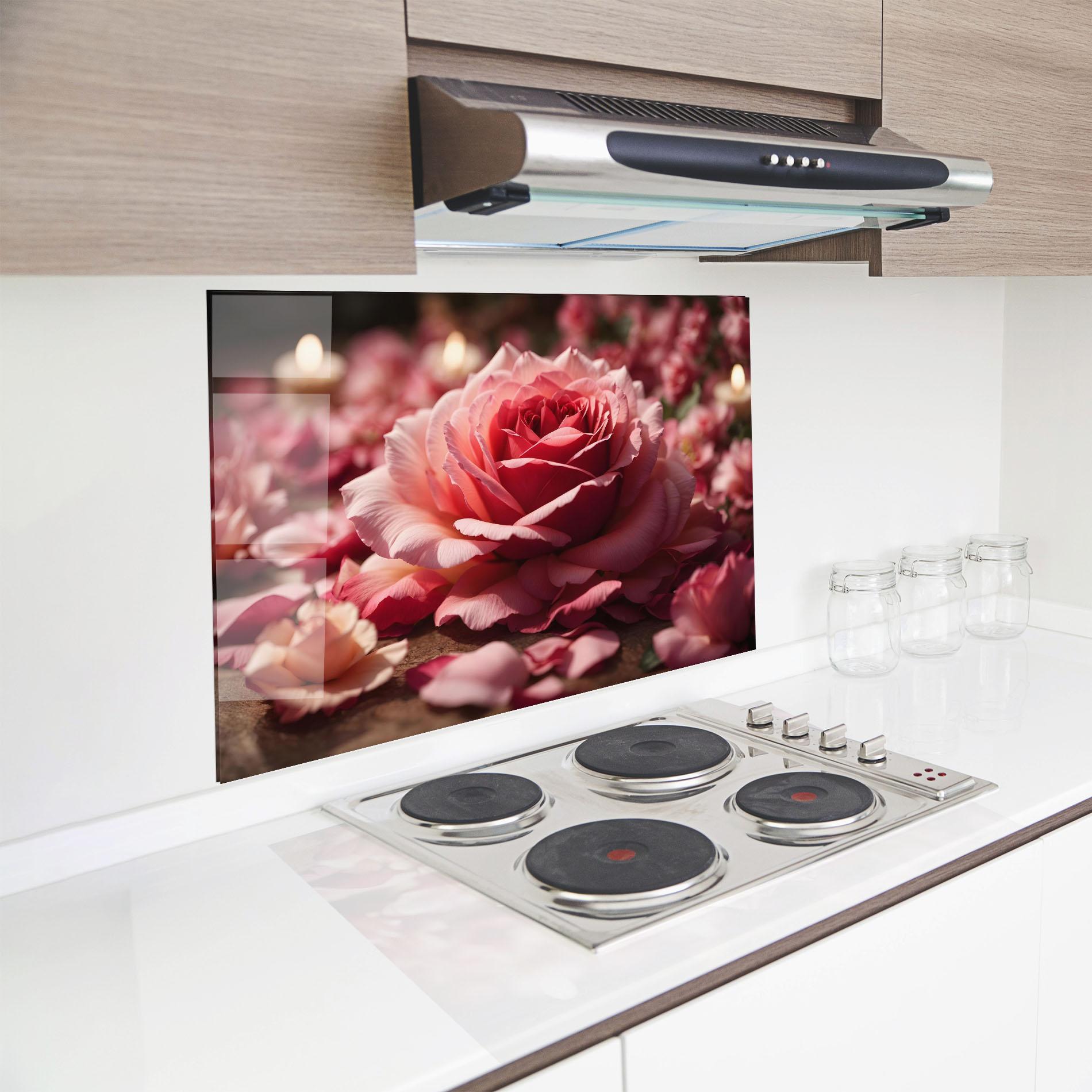 Стъклен панел за кухня Big Pink Rose mockup 8