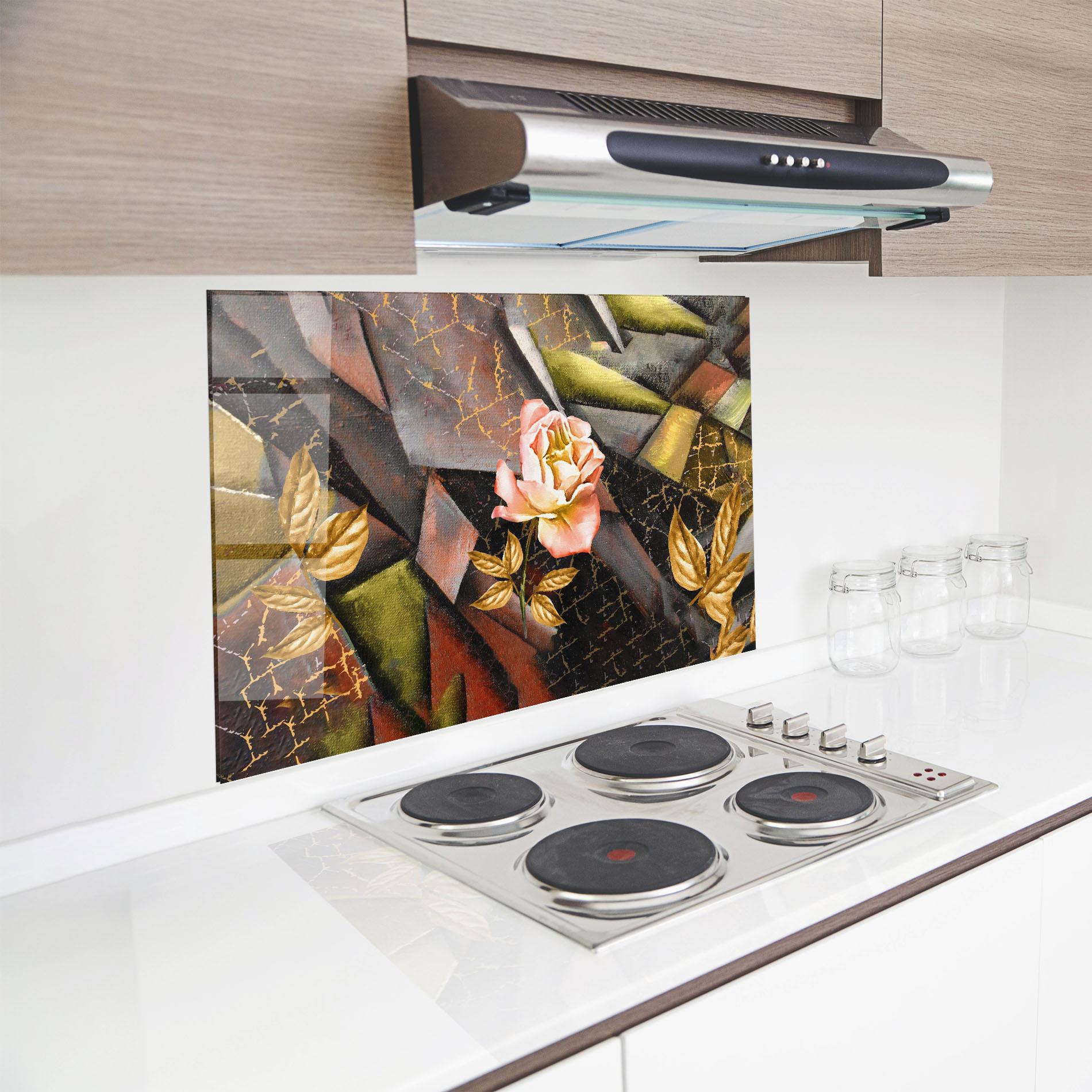 Стъклен панел за кухня Golden Rose mockup 8