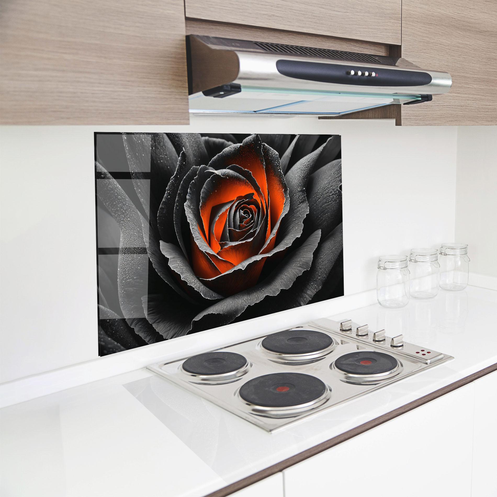 Стъклен панел за кухня Grey Orange Rose mockup 8