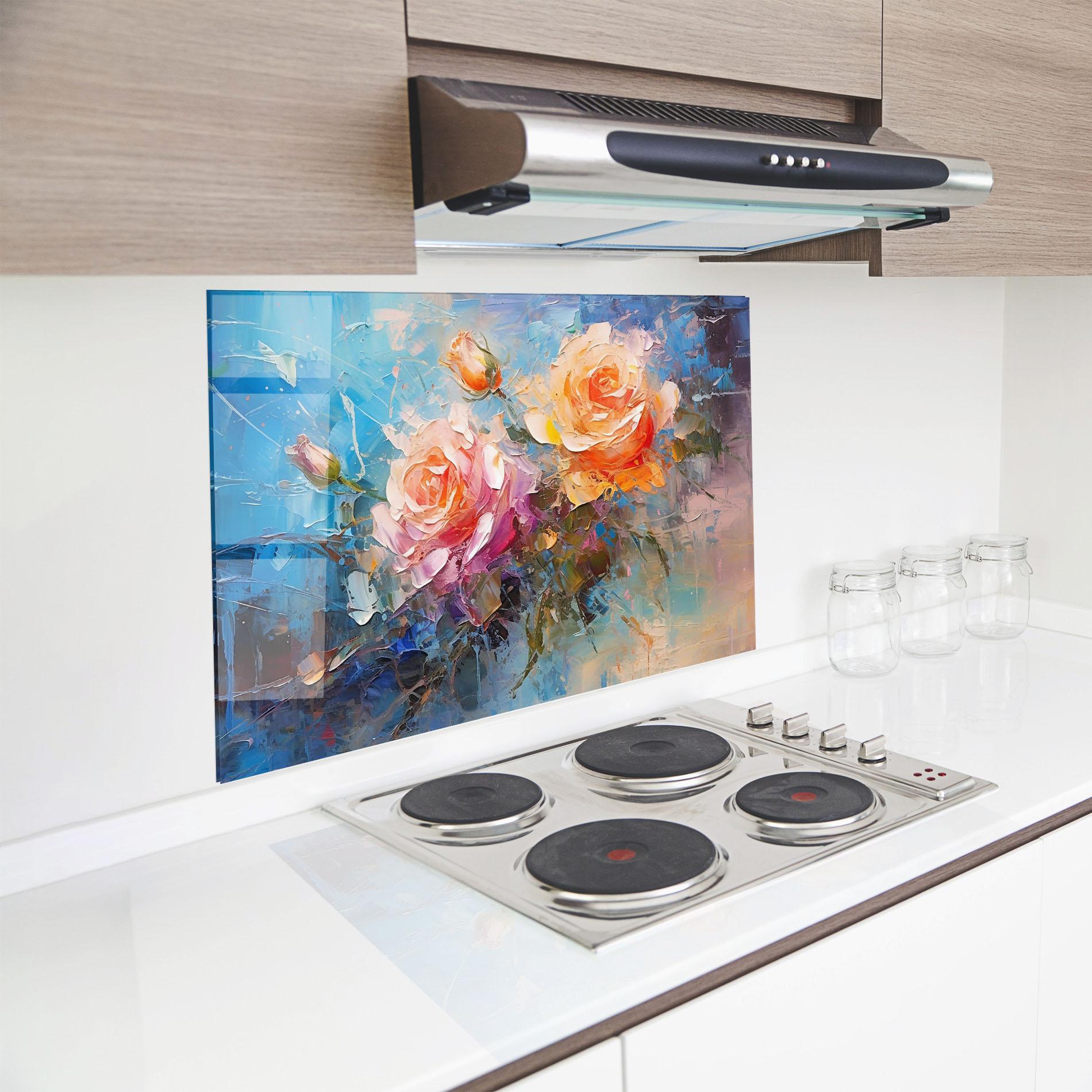 Стъклен панел за кухня Light Orange Rose Painting mockup 8