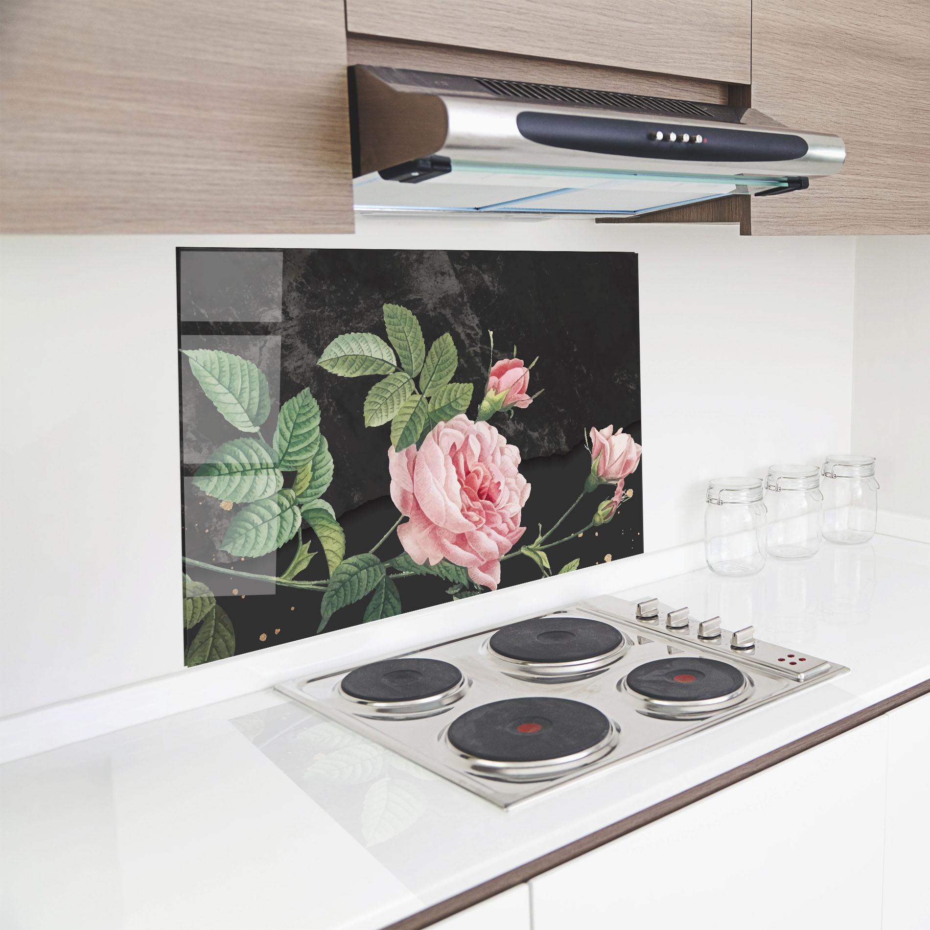 Стъклен панел за кухня Marble Roses mockup 8