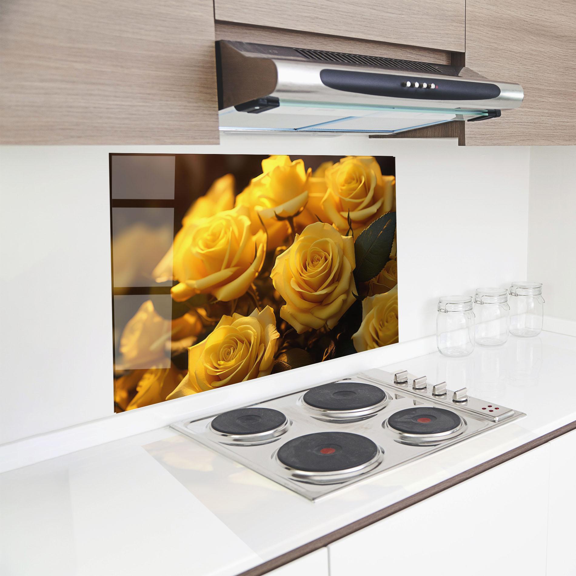 Стъклен панел за кухня Yellow Rose mockup 8
