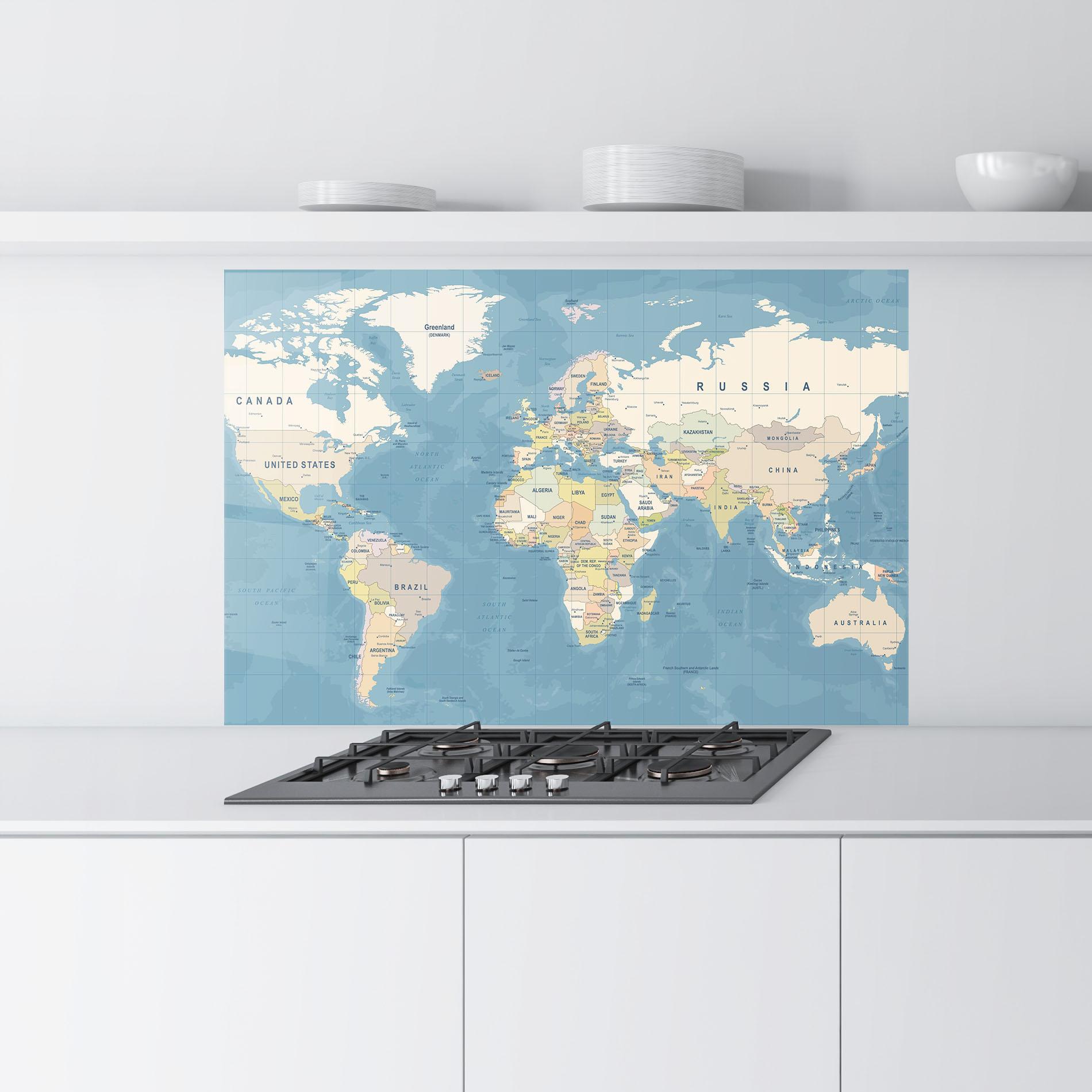 Стъклен панел за кухня Blue World Map mockup 9