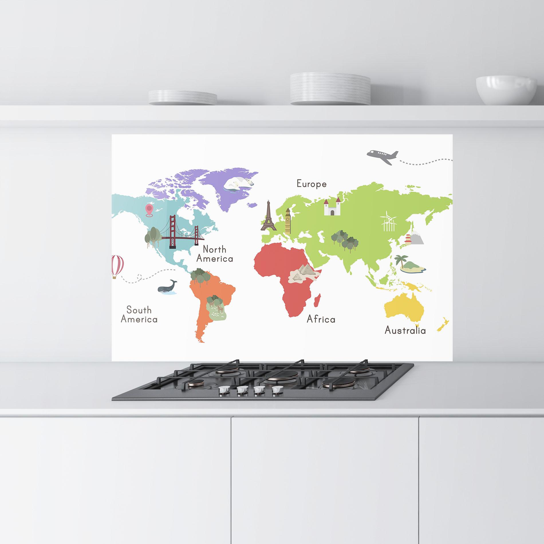 Стъклен панел за кухня Colored World Map mockup 9