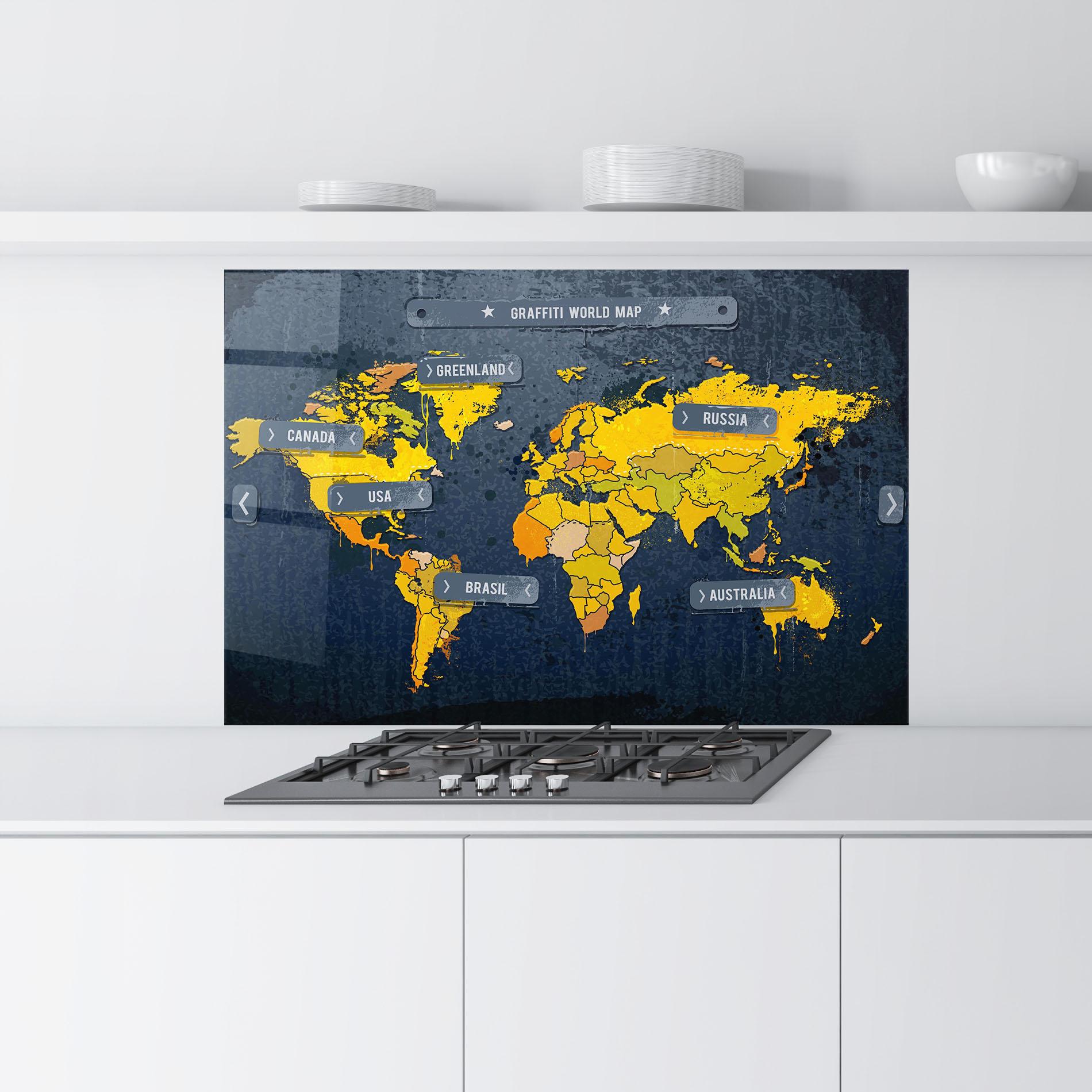 Стъклен панел за кухня Graffiti World Map mockup 9