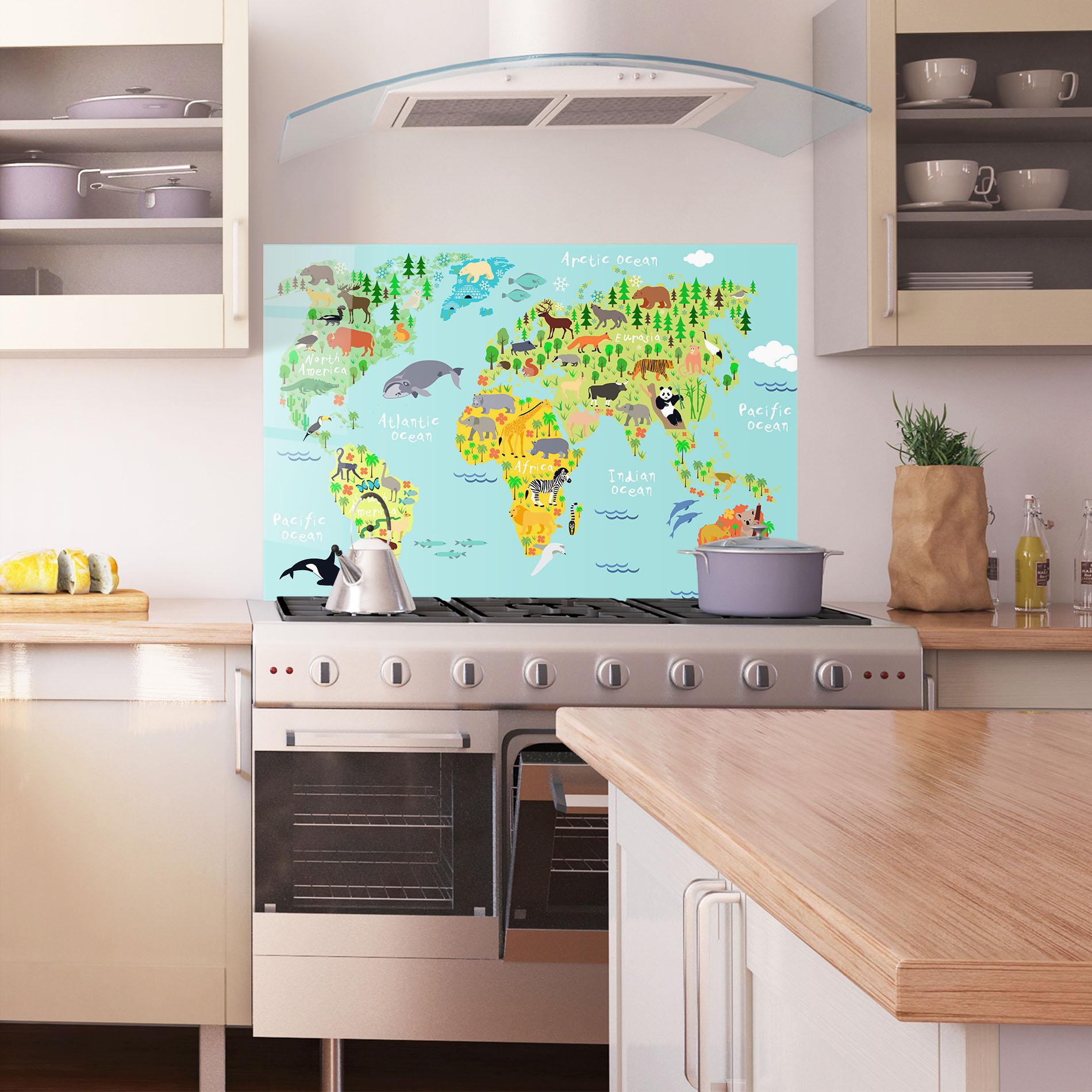 Стъклен панел за кухня Animal World Map mockup 1