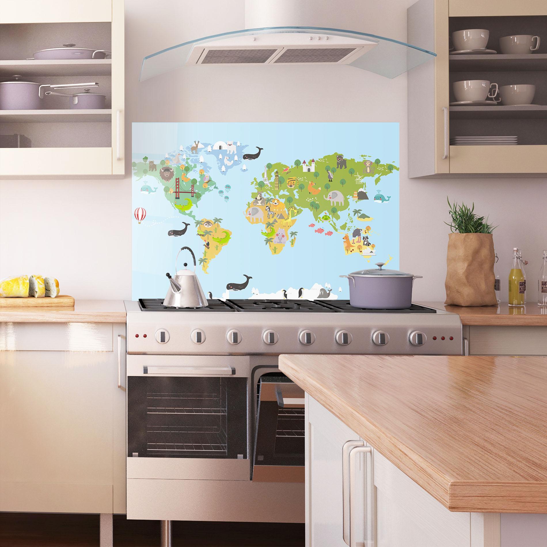 Стъклен панел за кухня Animals Cute Map mockup 1