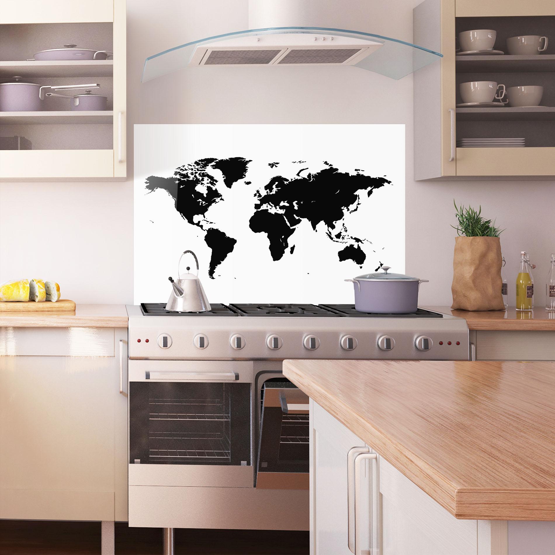 Стъклен панел за кухня Black World Map mockup 1