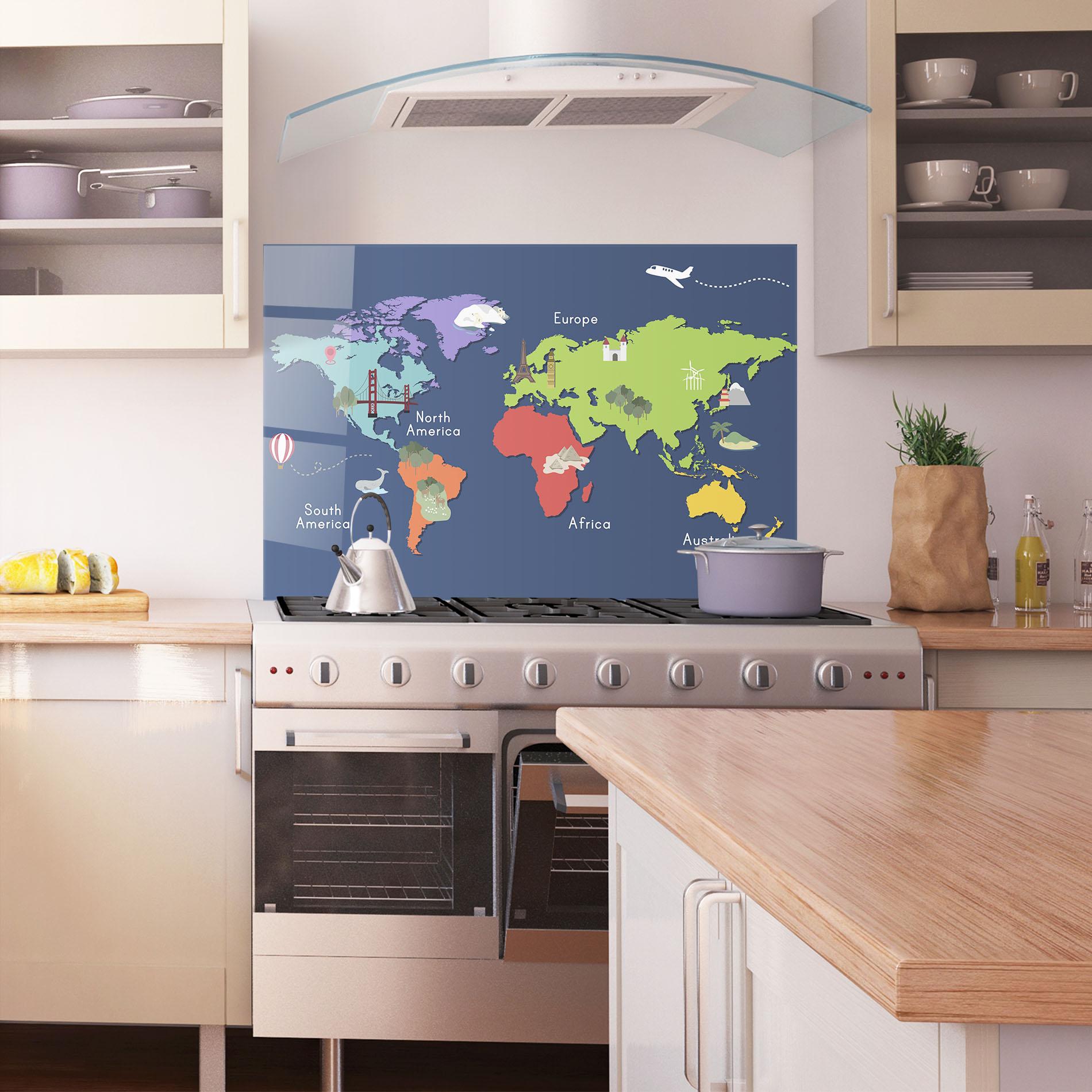 Стъклен панел за кухня Blue Map World mockup 1