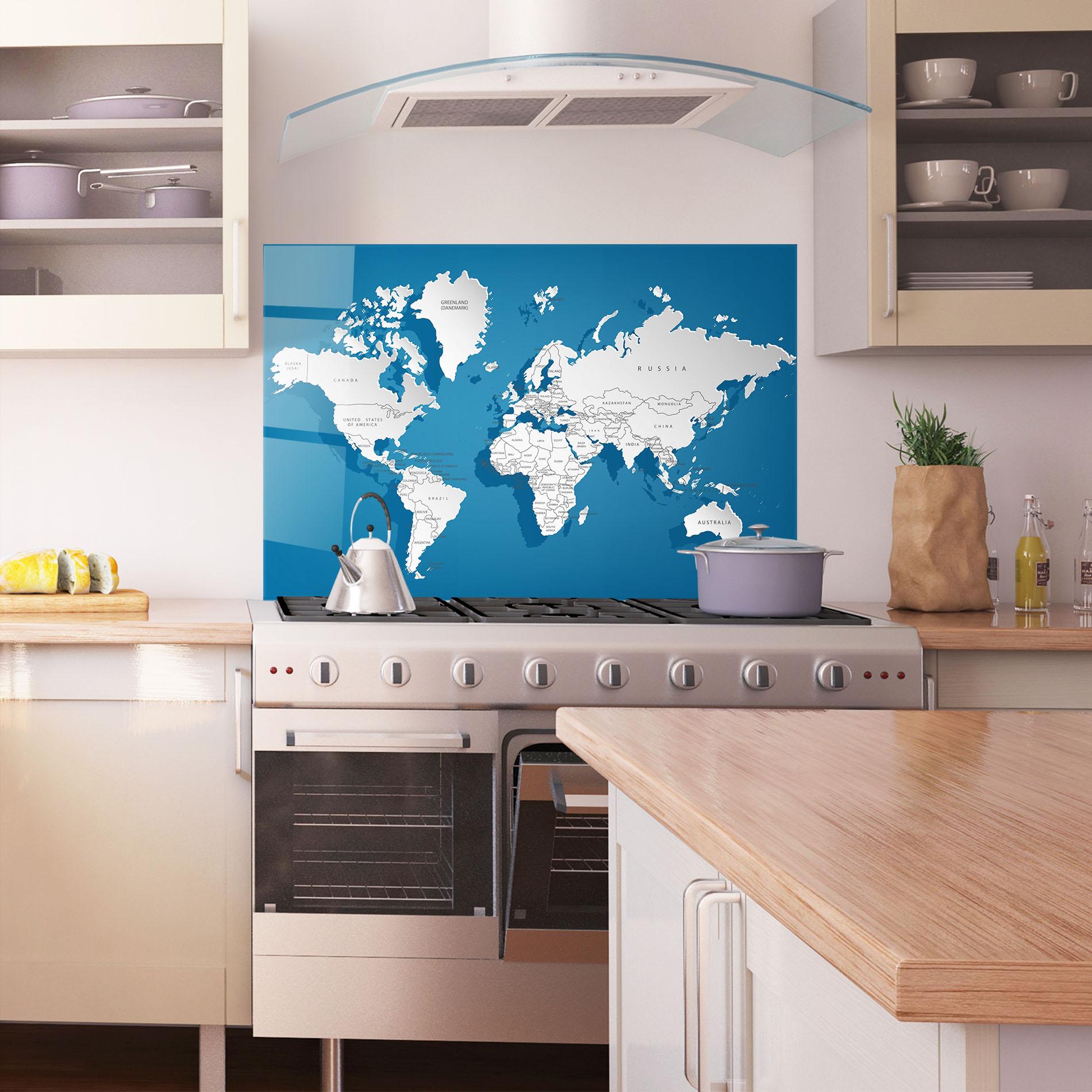 Стъклен панел за кухня Blue White Map mockup 1