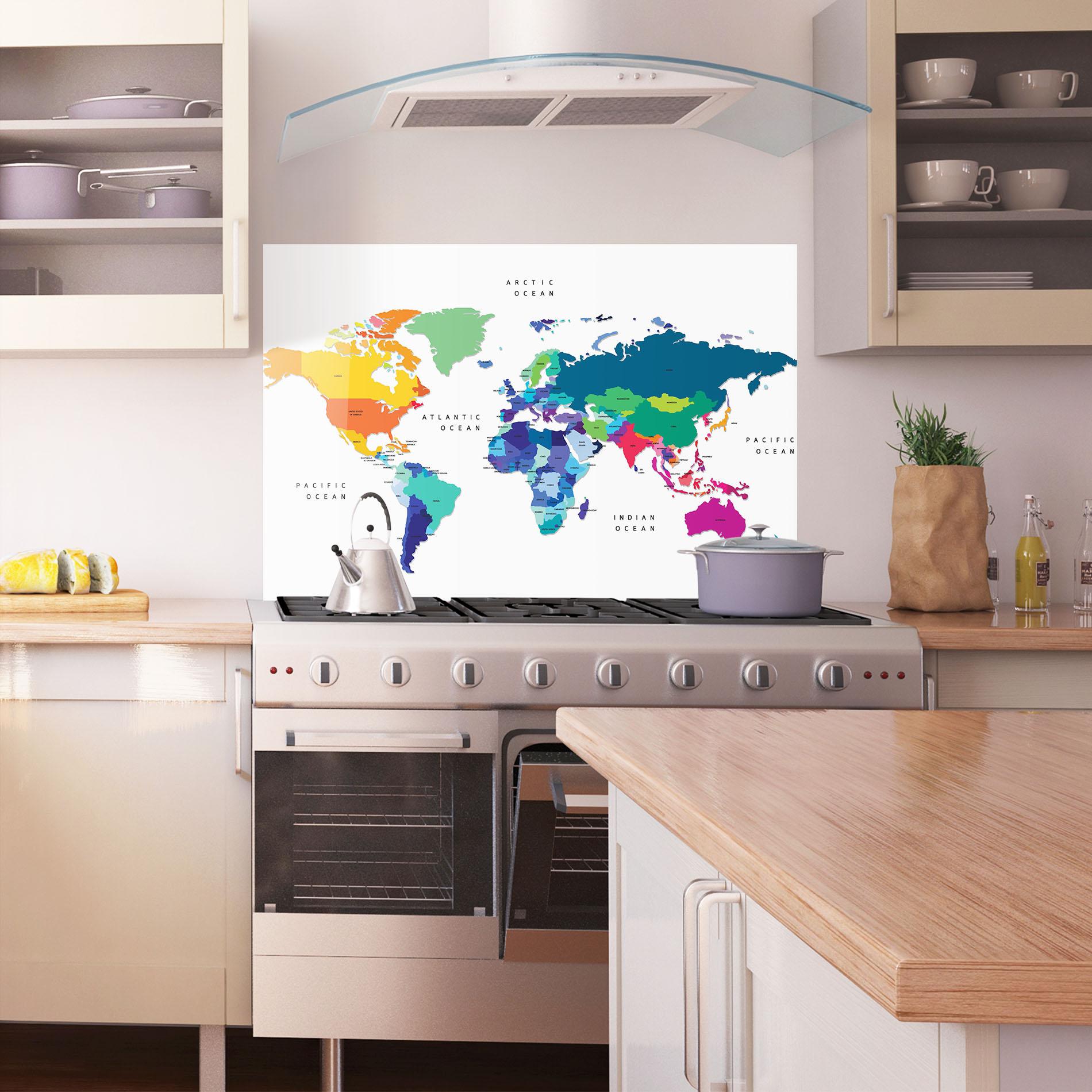 Стъклен панел за кухня Colored Continents Map mockup 1