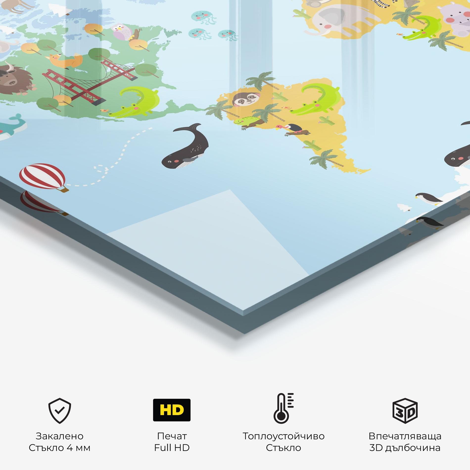 Стъклен панел за кухня Animals Cute Map mockup 2