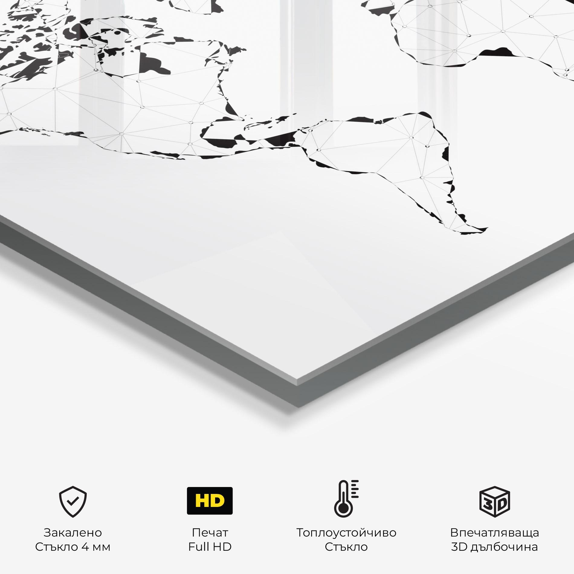 Стъклен панел за кухня Black Line Map mockup 2