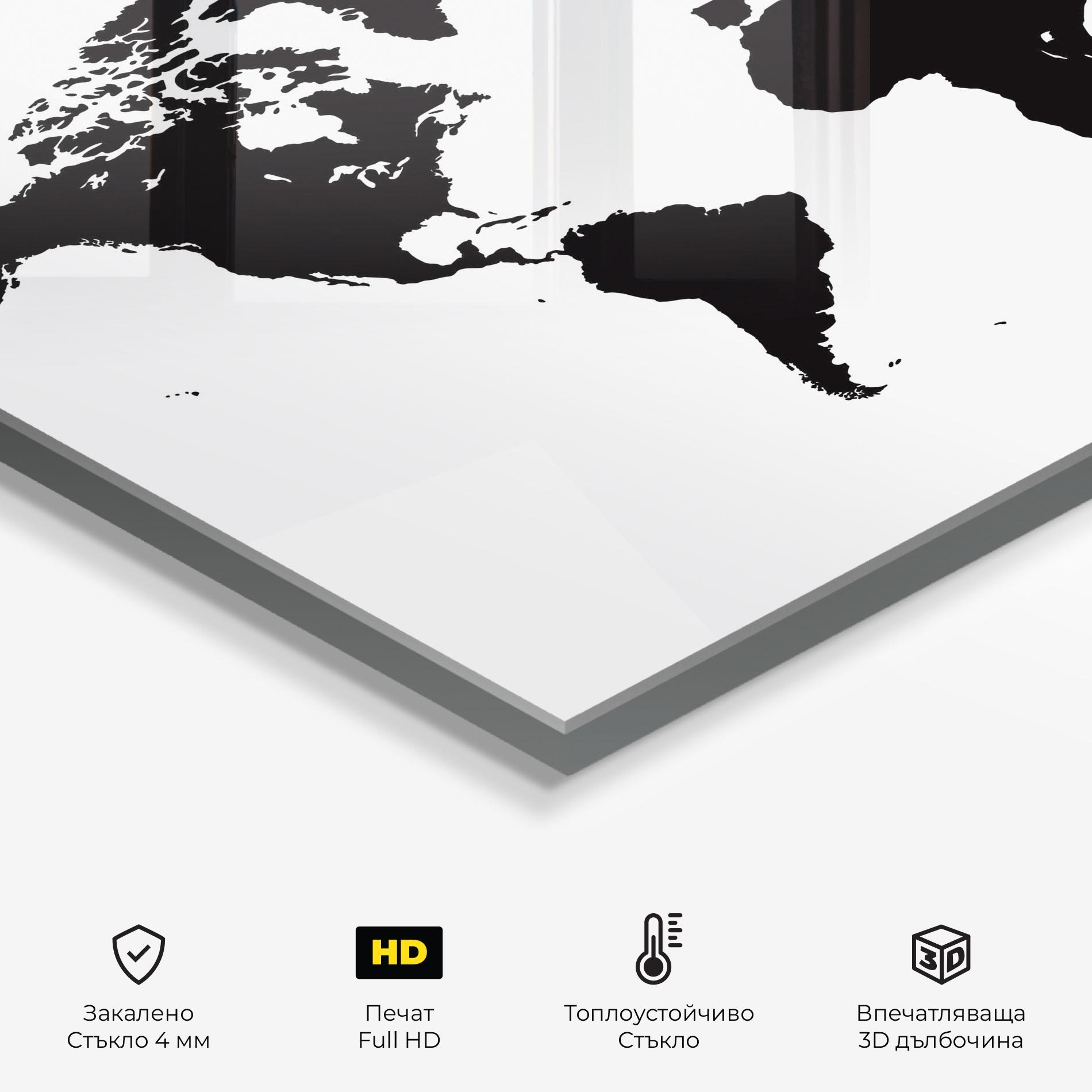 Стъклен панел за кухня Black World Map mockup 2