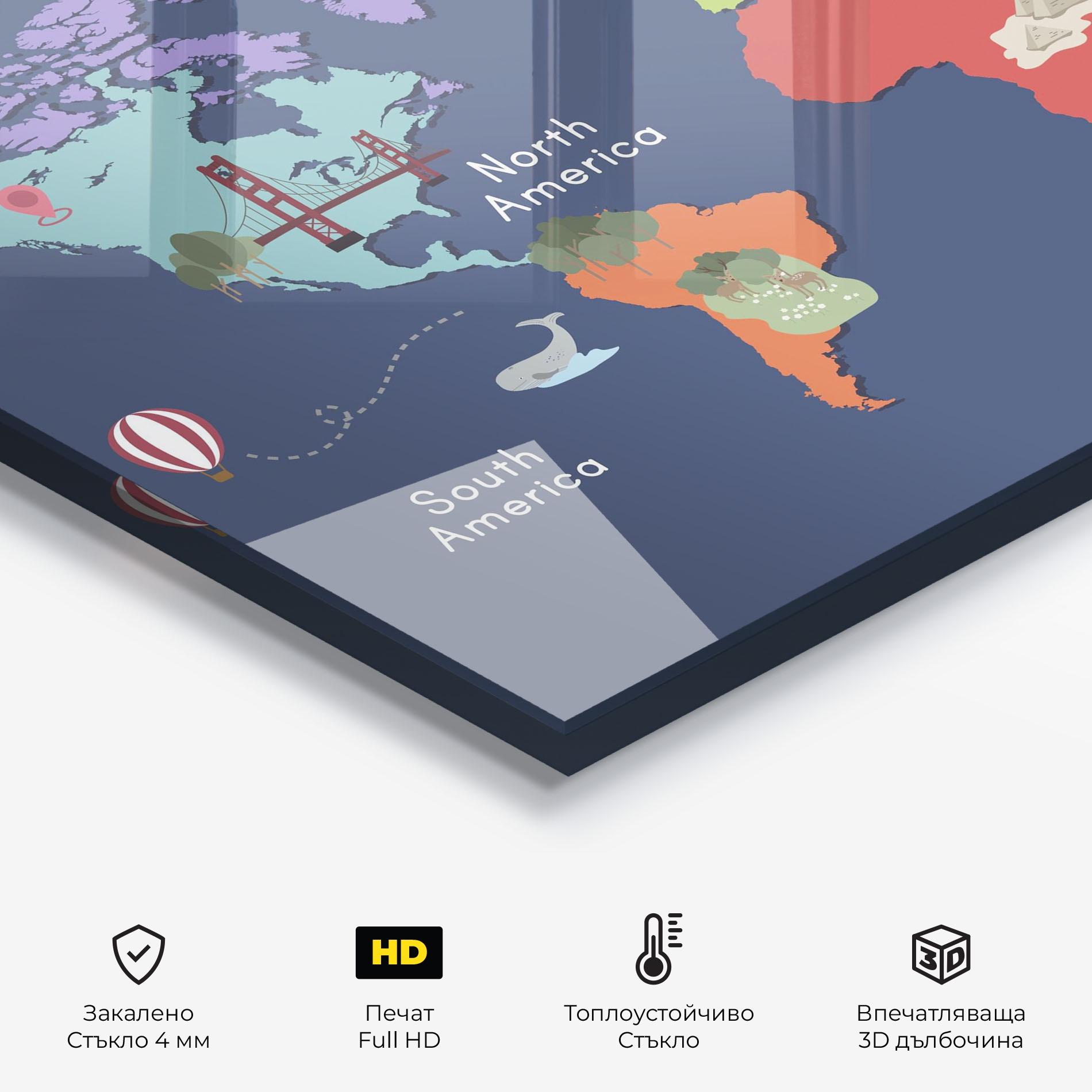Стъклен панел за кухня Blue Map World mockup 2