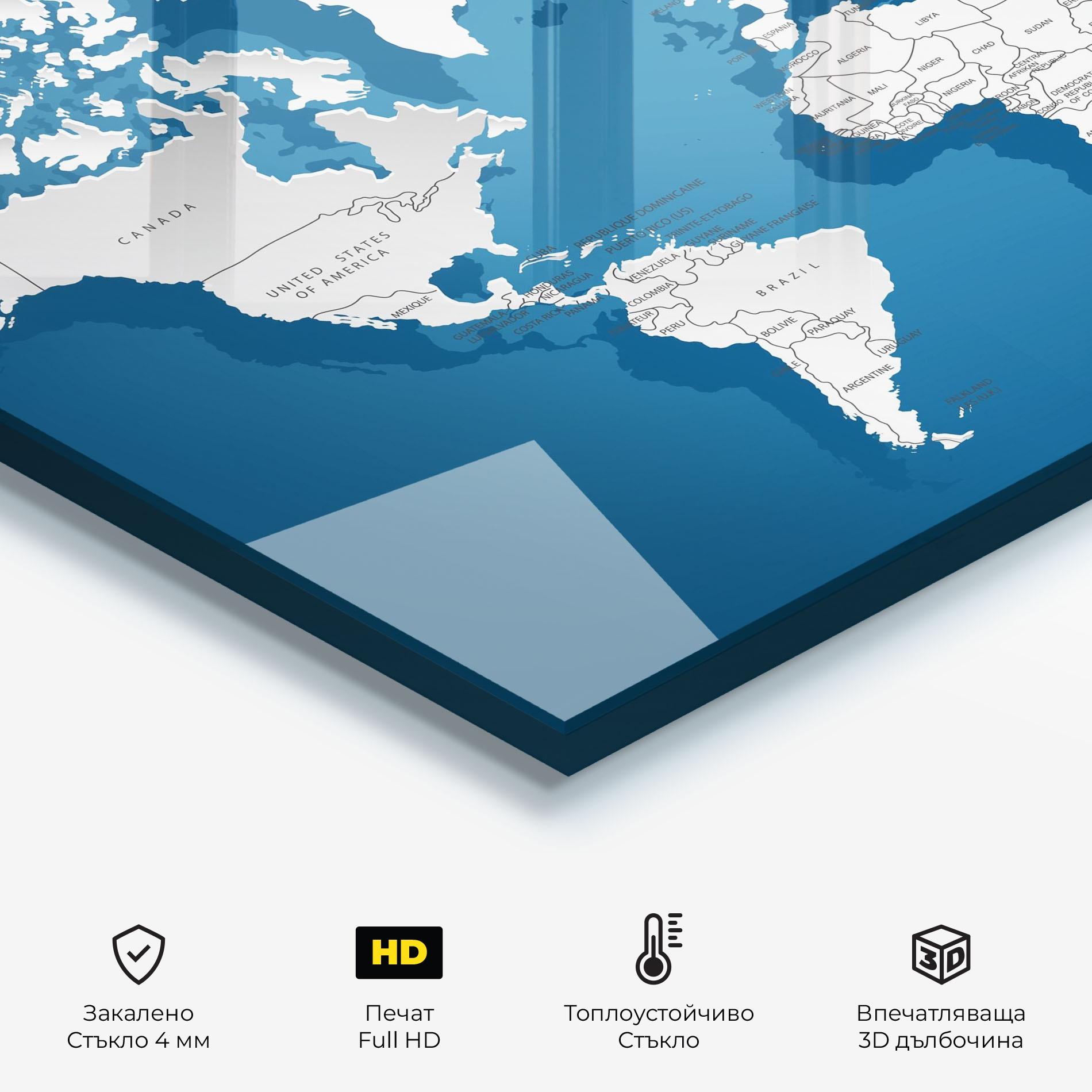 Стъклен панел за кухня Blue White Map mockup 2