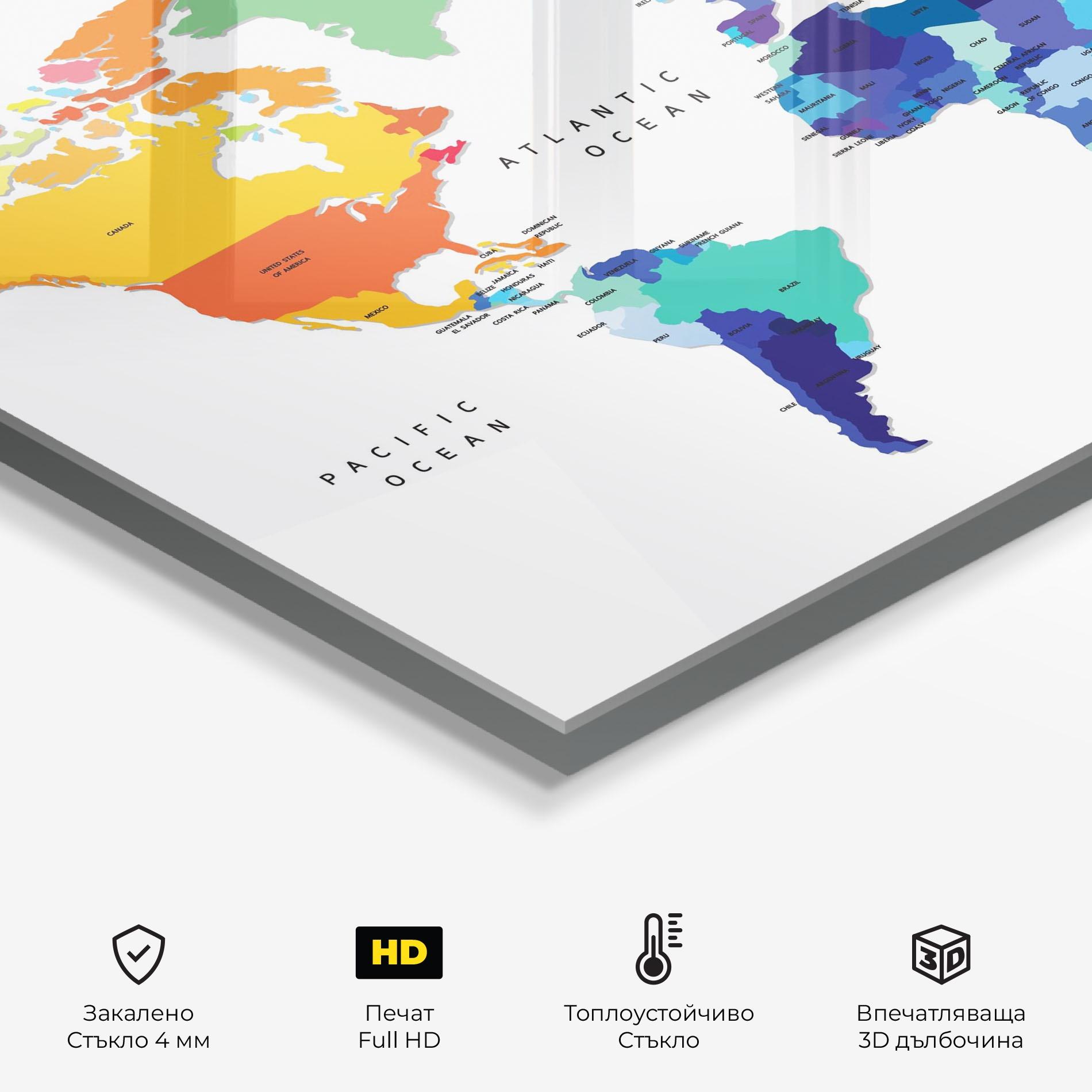 Стъклен панел за кухня Colored Continents Map mockup 2