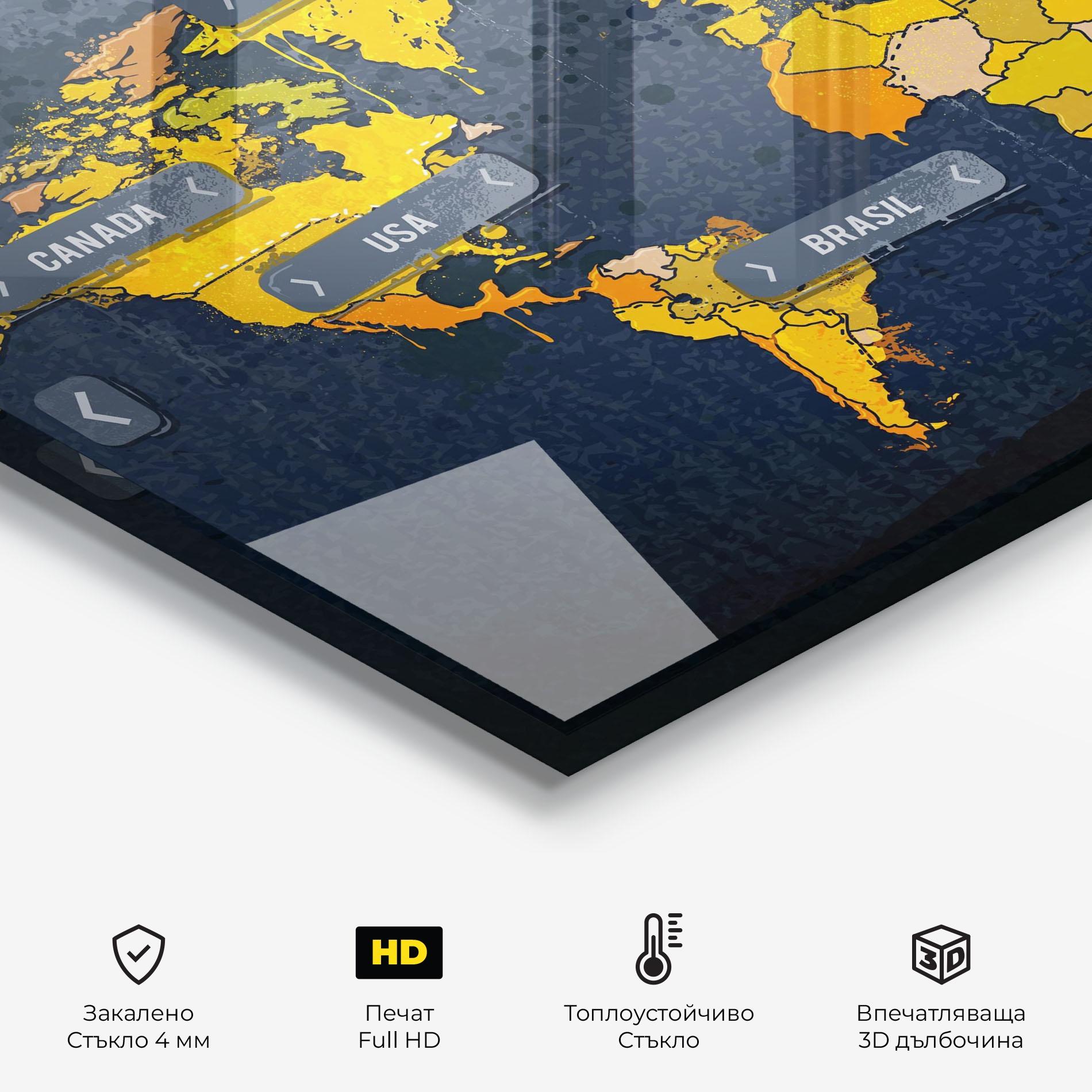 Стъклен панел за кухня Graffiti World Map mockup 2