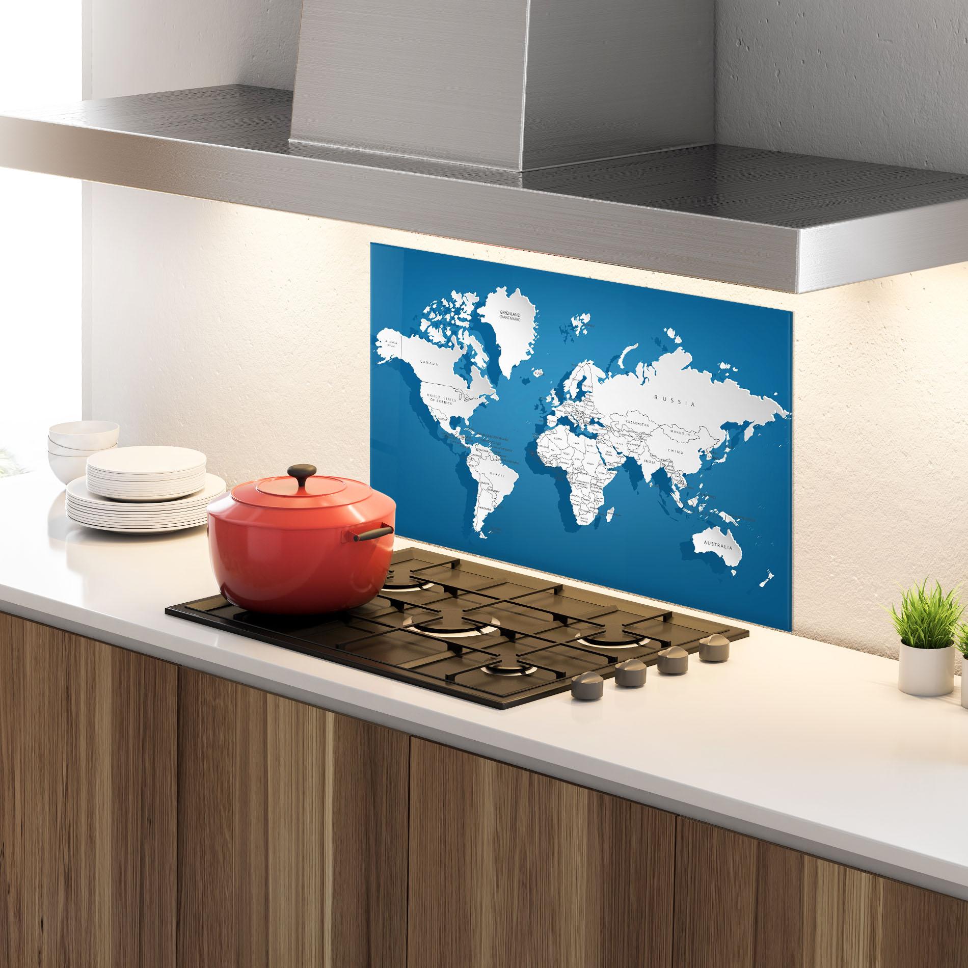Стъклен панел за кухня Blue White Map mockup 4