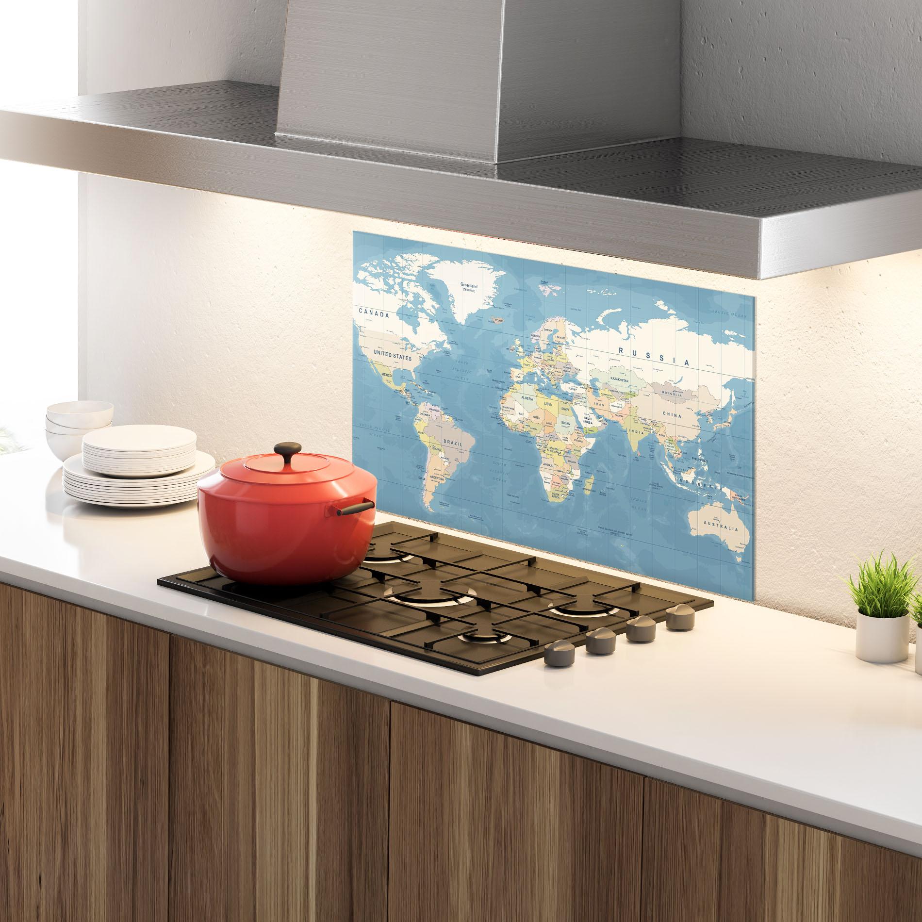 Стъклен панел за кухня Blue World Map mockup 4