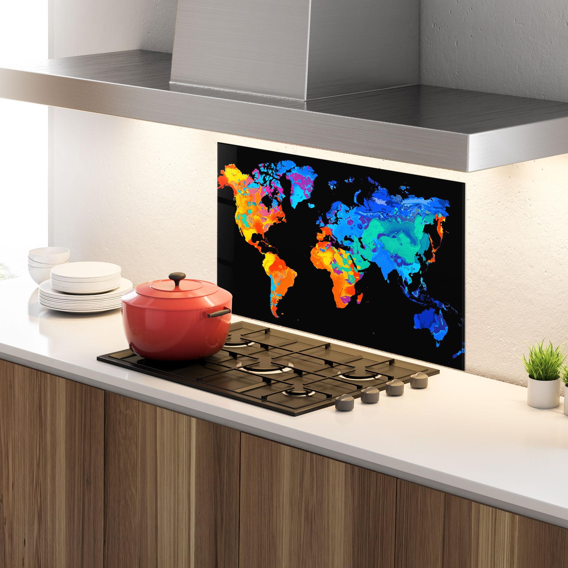 Стъклен панел за кухня Orange Blue World mockup 4