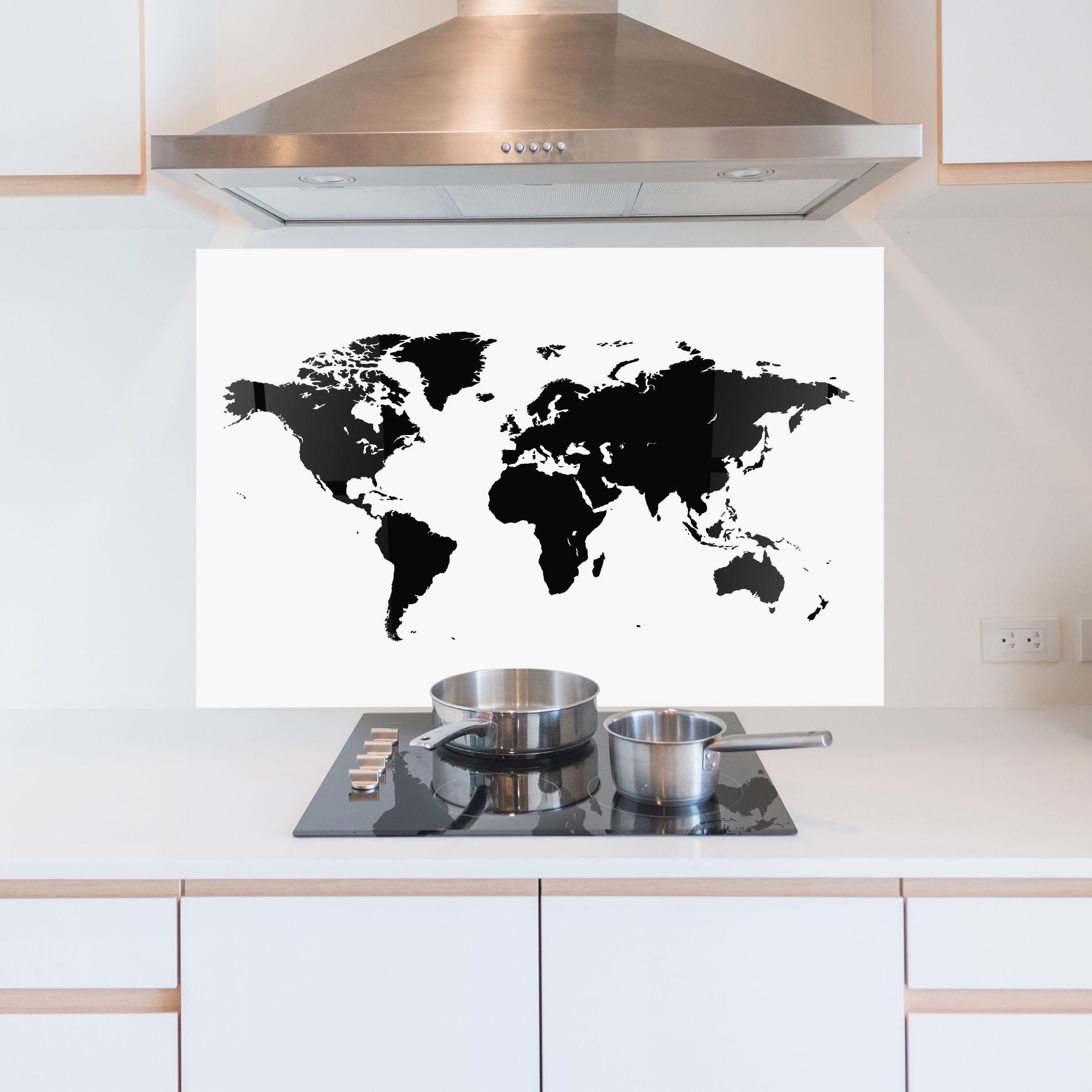 Стъклен панел за кухня Black World Map mockup 5