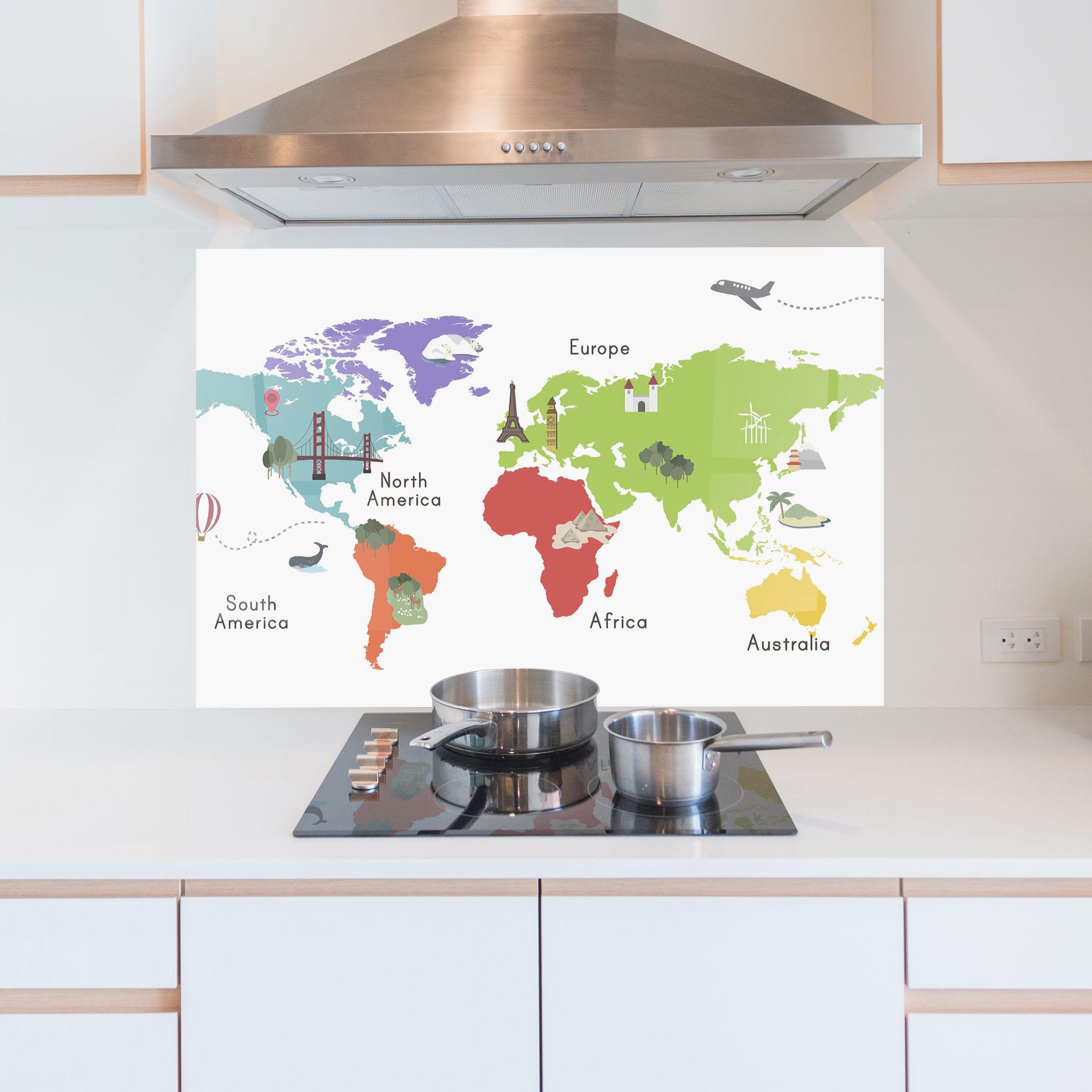 Стъклен панел за кухня Colored World Map mockup 5