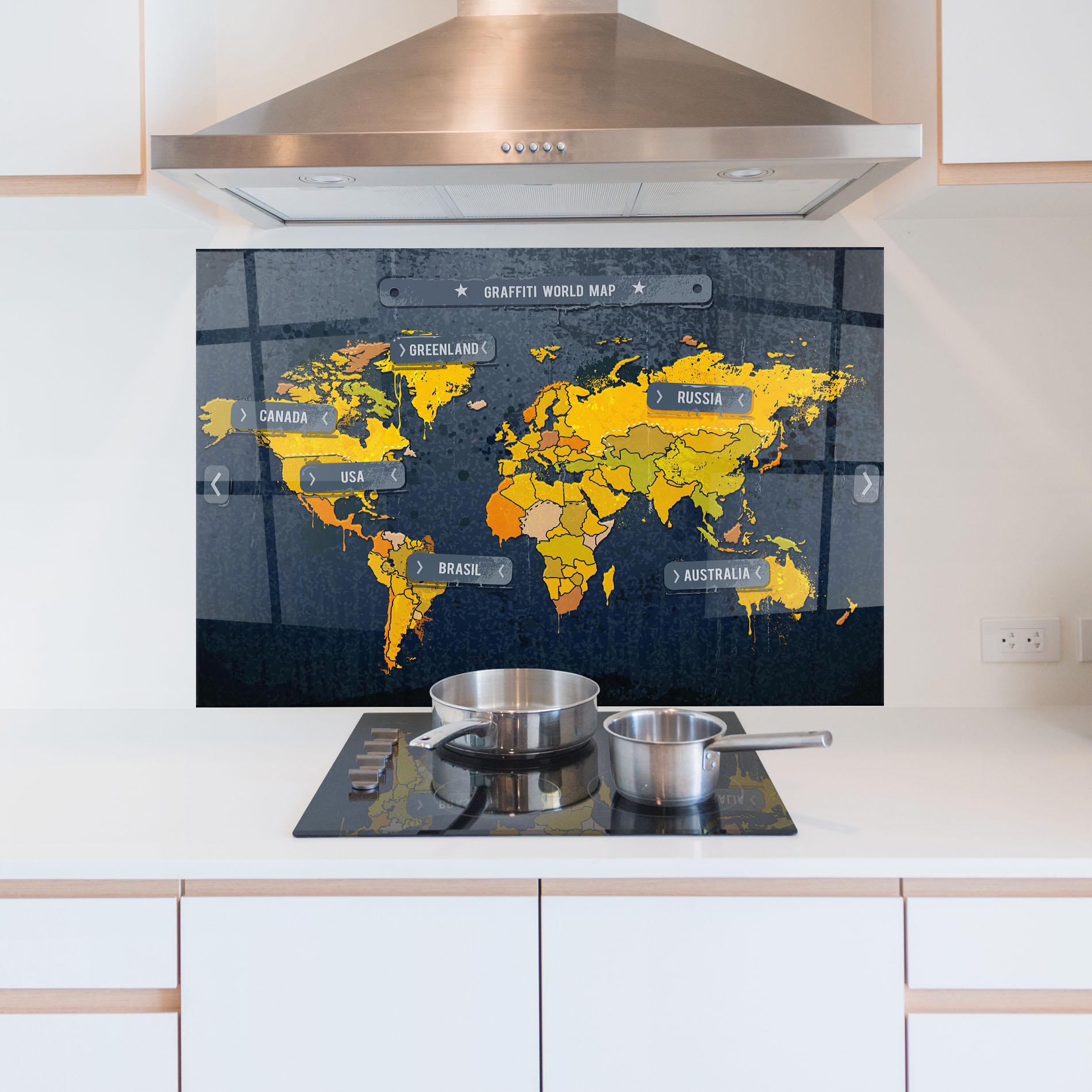 Стъклен панел за кухня Graffiti World Map mockup 5