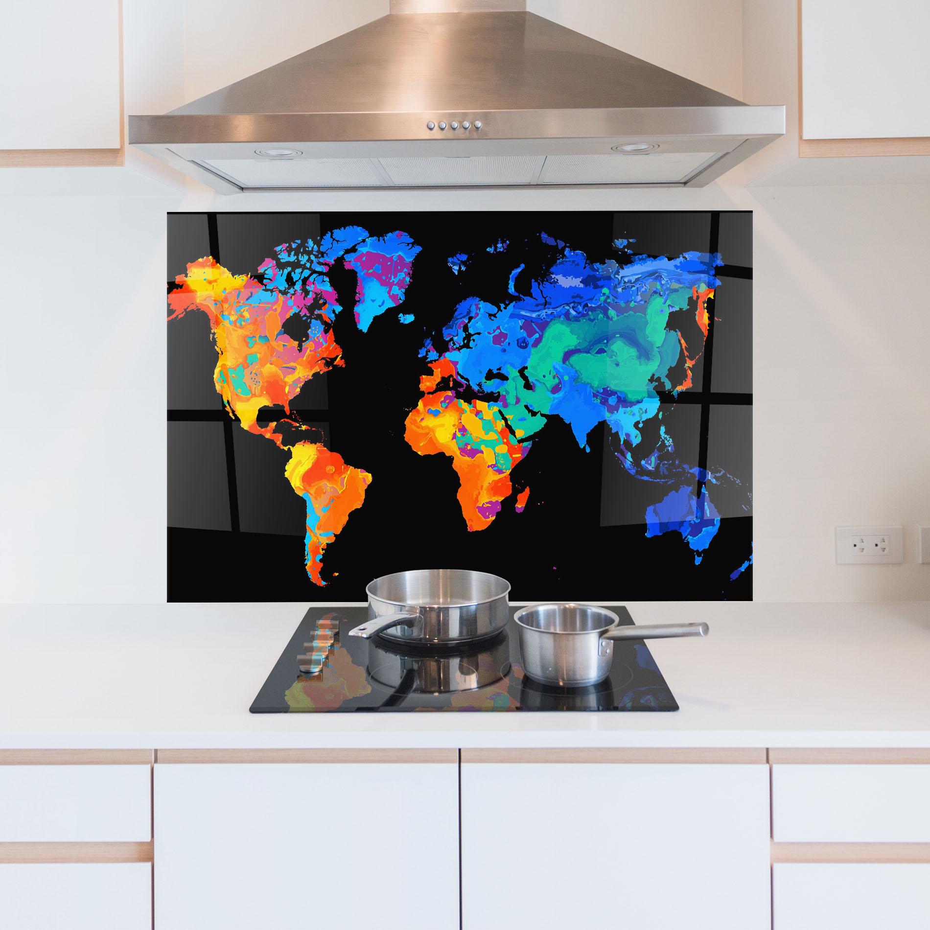 Стъклен панел за кухня Orange Blue World mockup 5