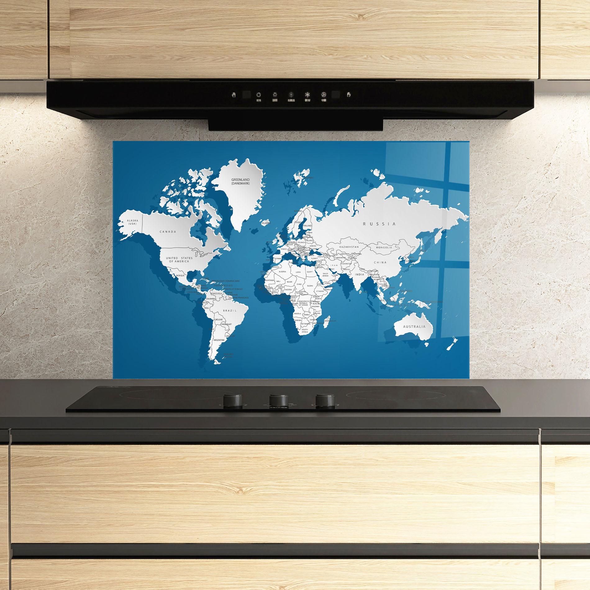 Стъклен панел за кухня Blue White Map mockup 3