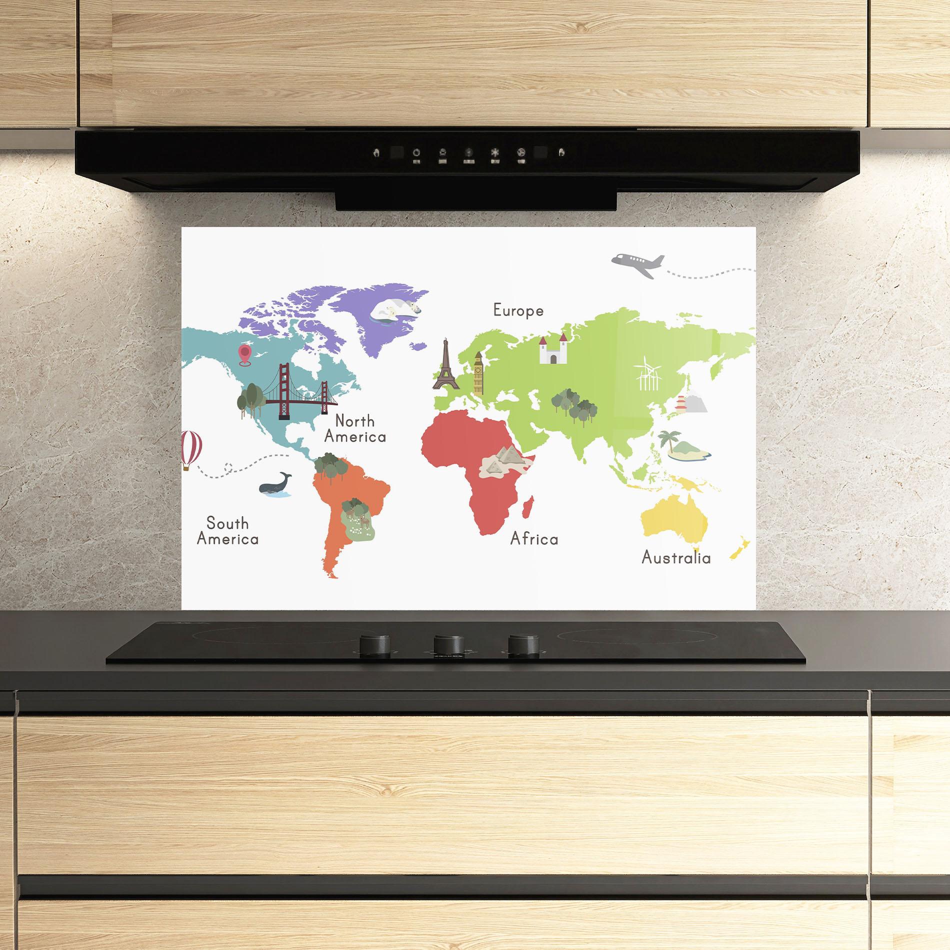 Стъклен панел за кухня Colored World Map mockup 3
