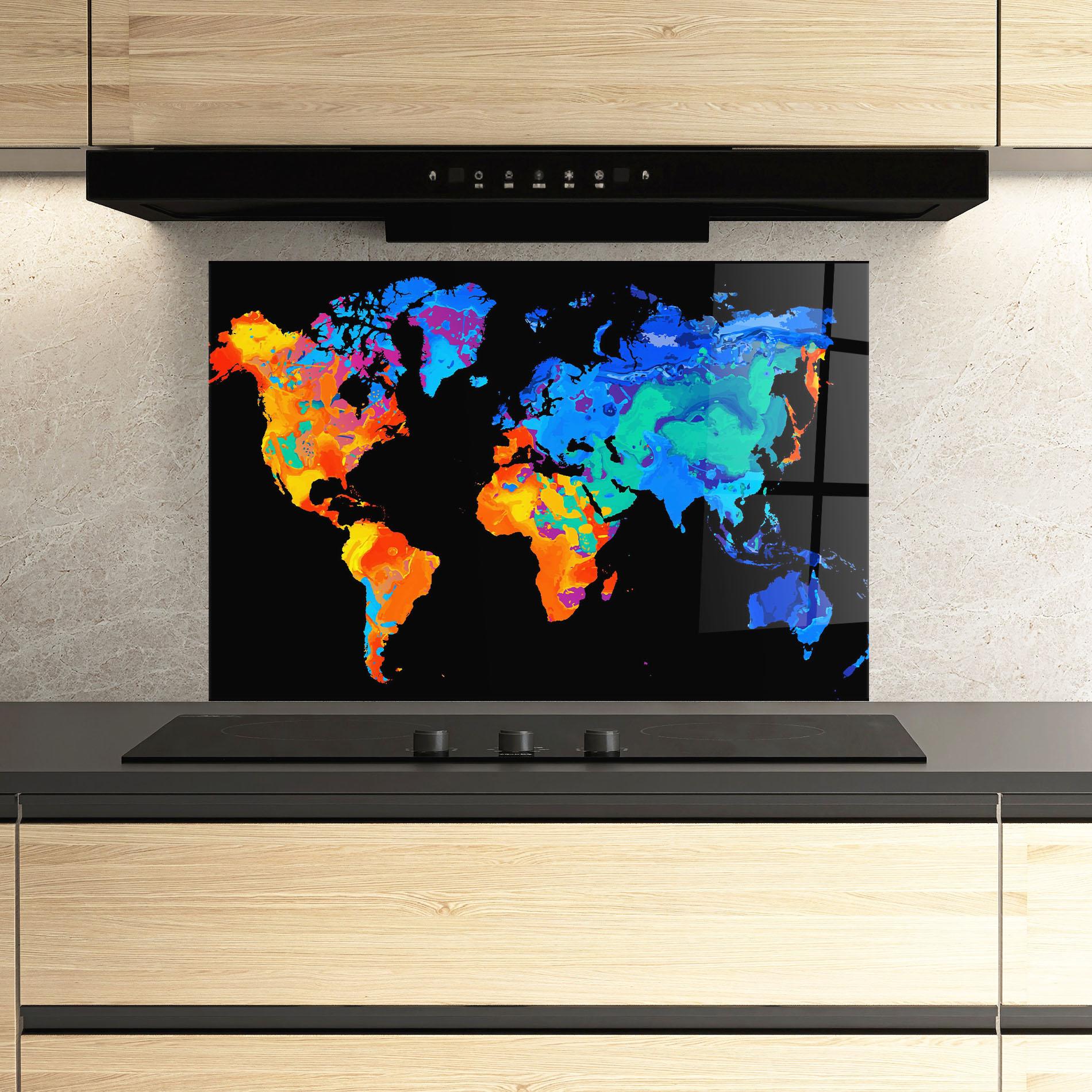 Стъклен панел за кухня Orange Blue World mockup 3