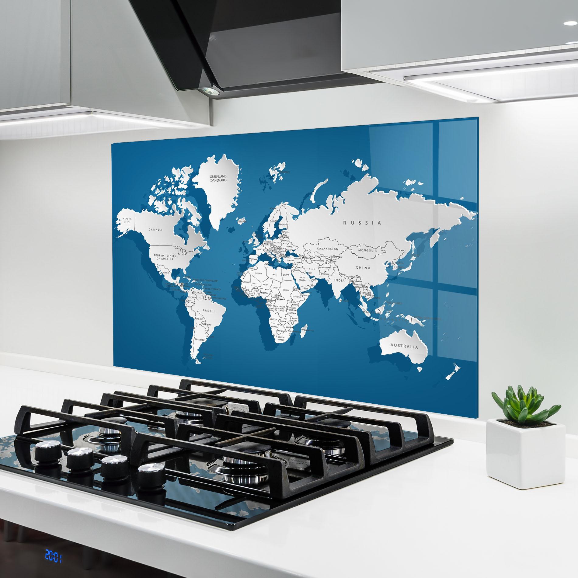 Стъклен панел за кухня Blue White Map mockup 6
