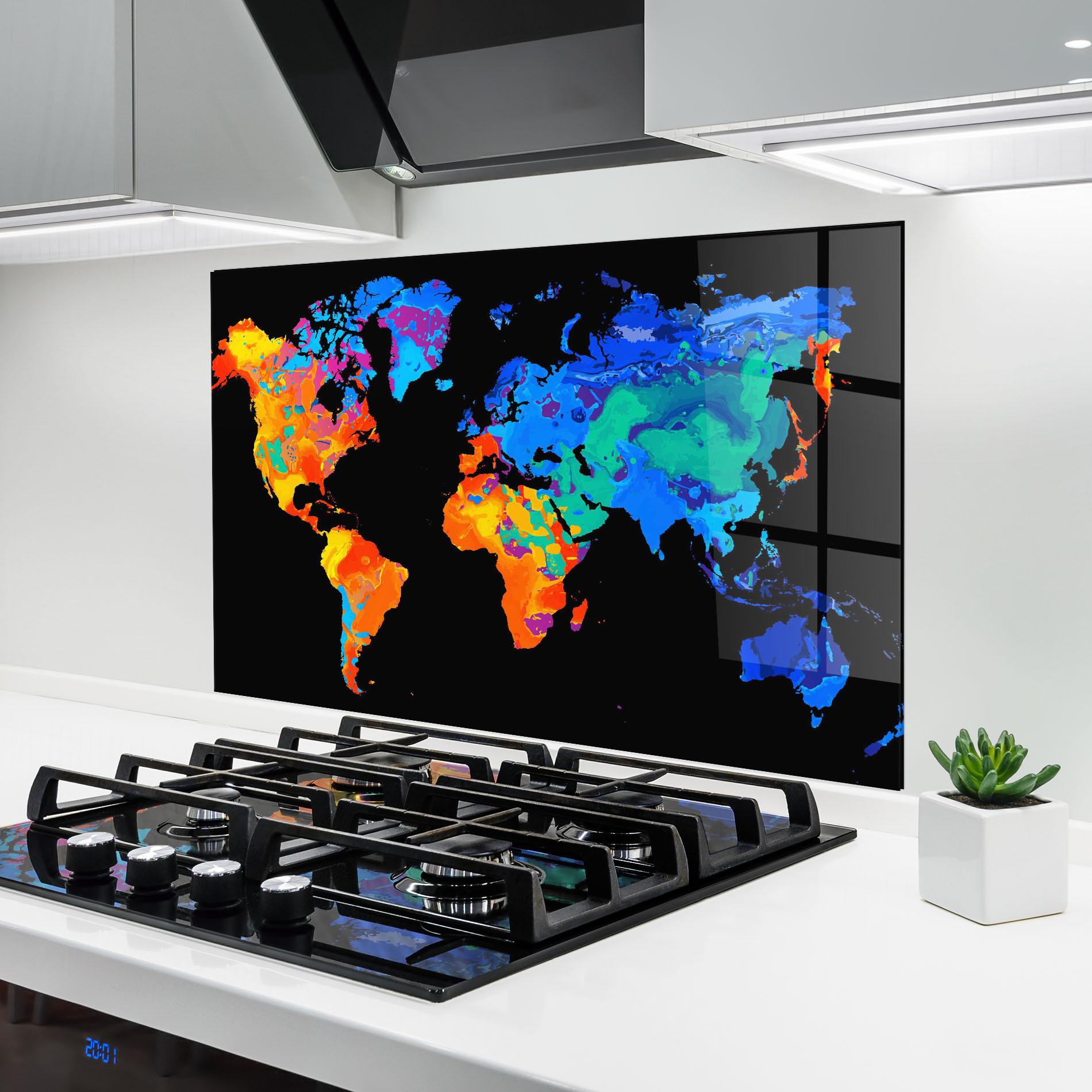 Стъклен панел за кухня Orange Blue World mockup 6