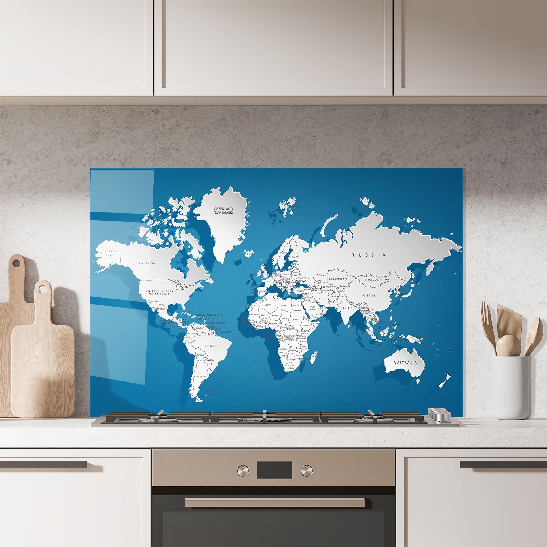 Стъклен панел за кухня Blue White Map mockup 7