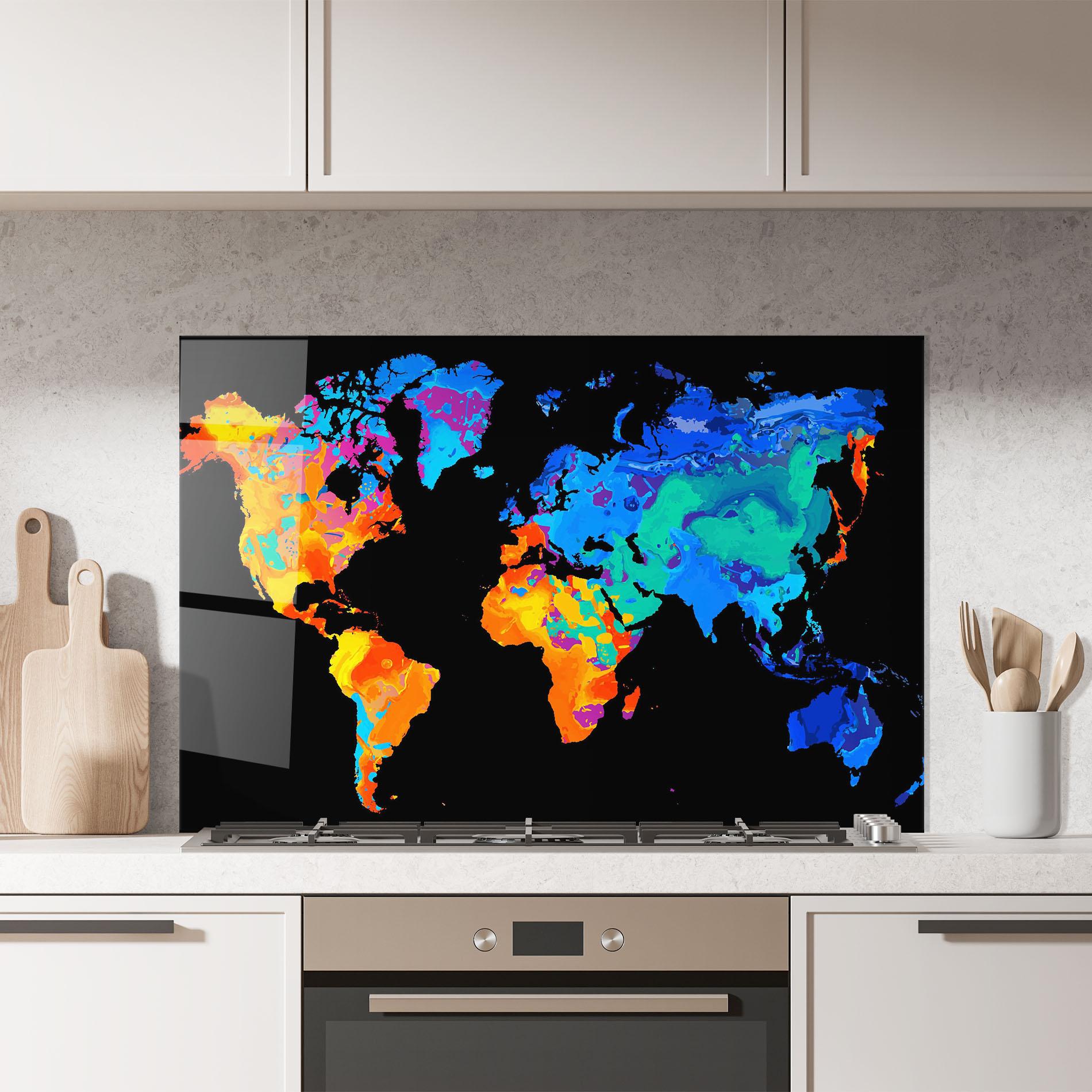 Стъклен панел за кухня Orange Blue World mockup 7