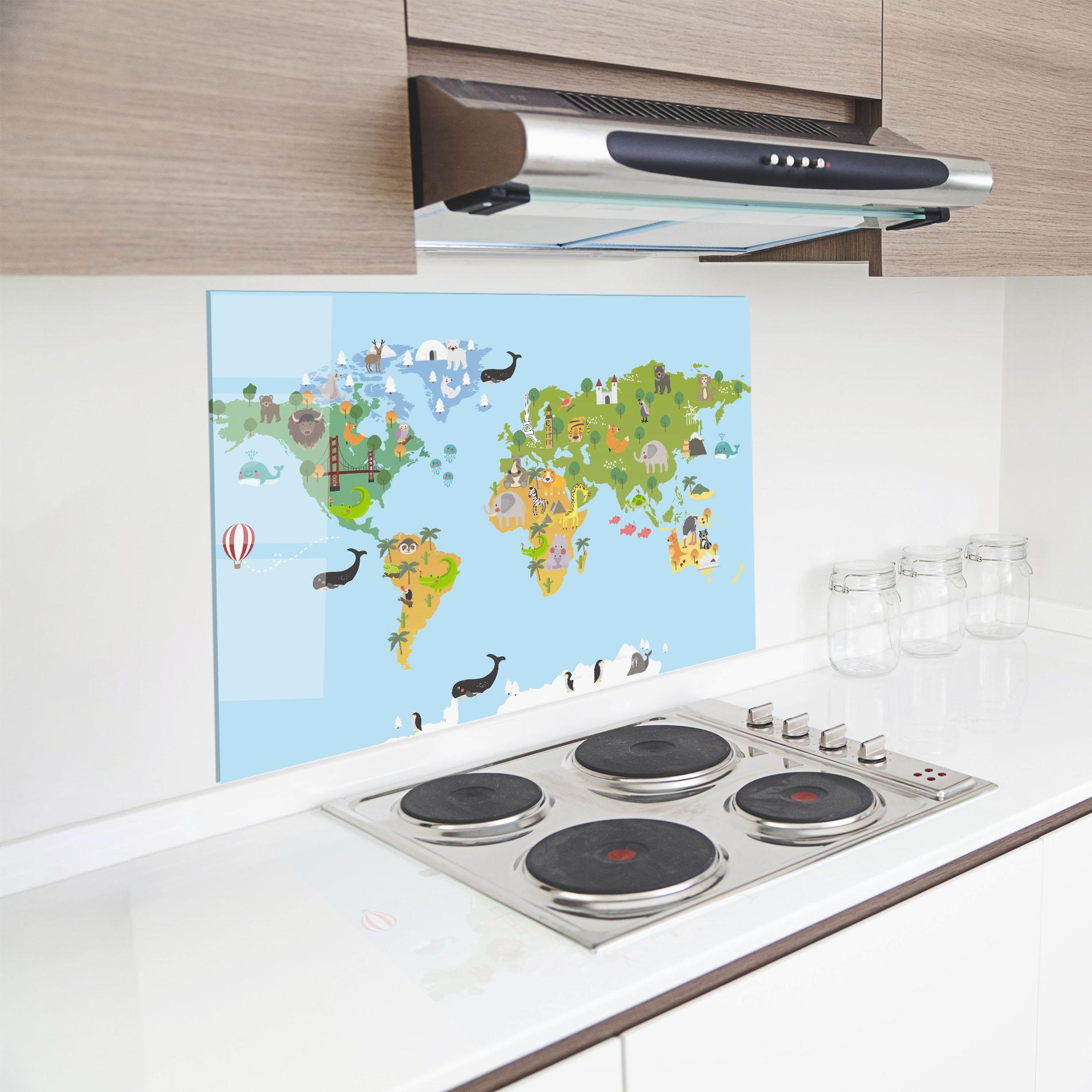 Стъклен панел за кухня Animals Cute Map mockup 8