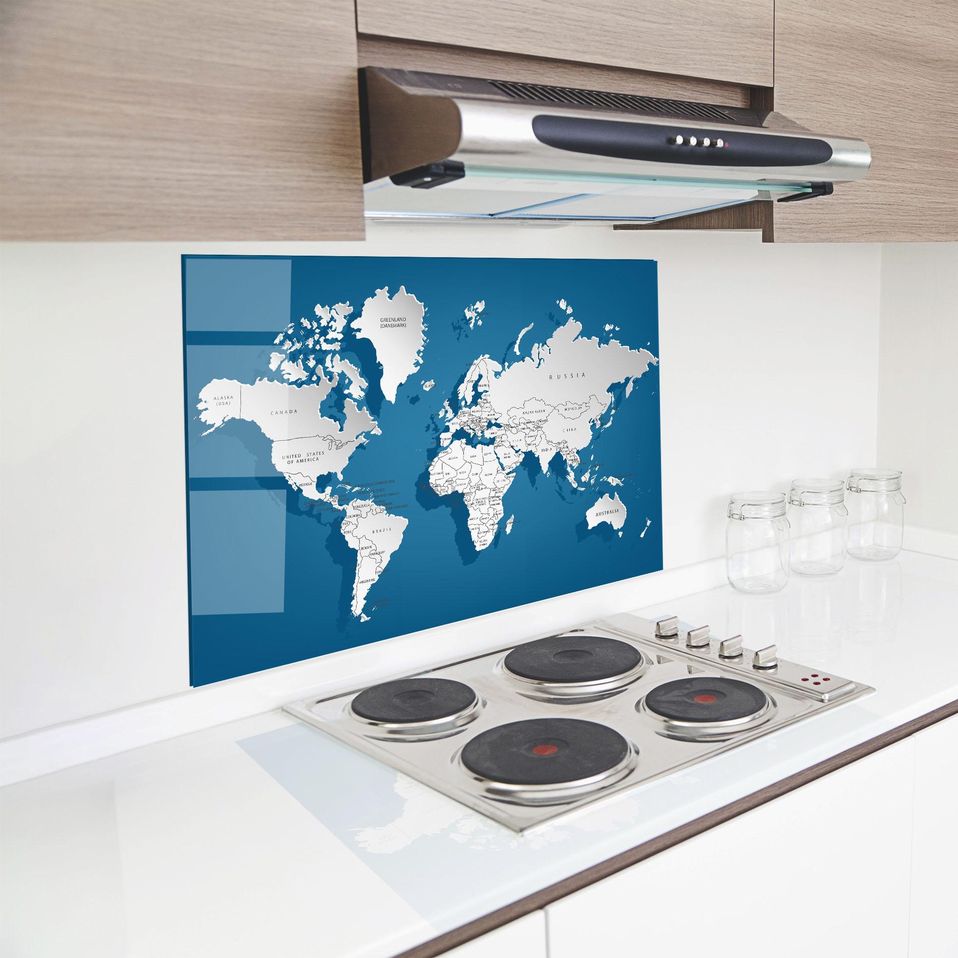 Стъклен панел за кухня Blue White Map mockup 8