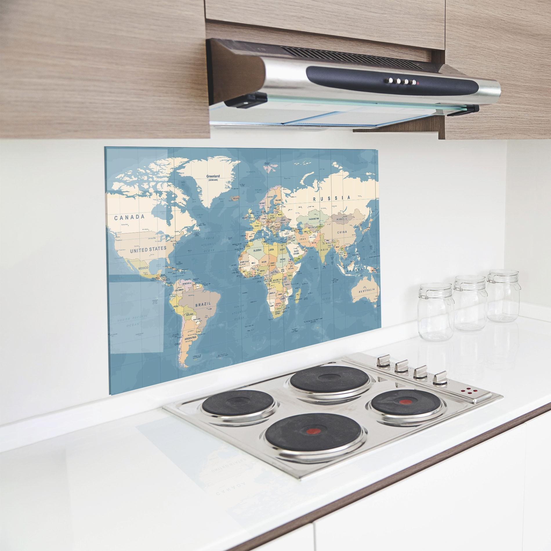 Стъклен панел за кухня Blue World Map mockup 8