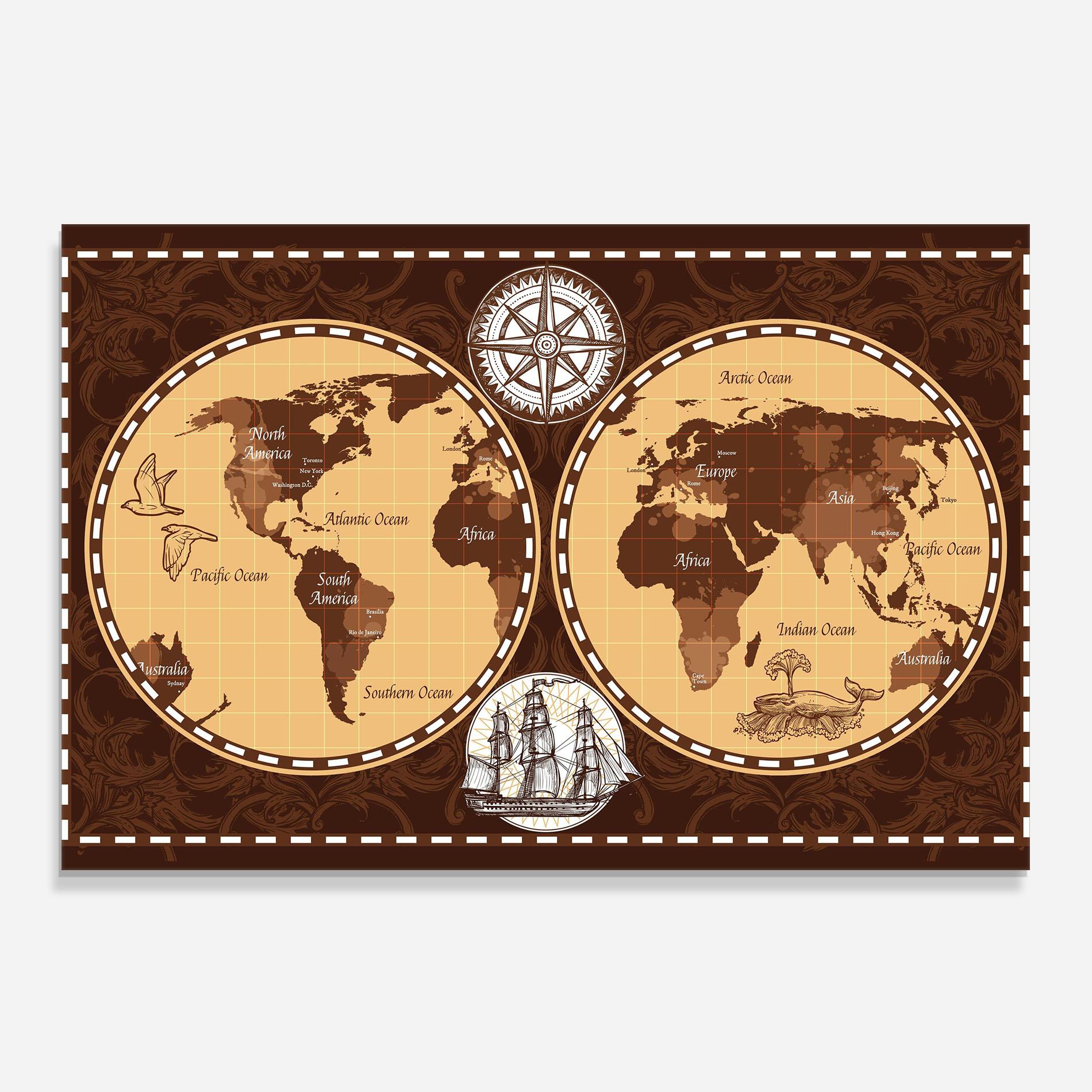 Стъклен панел за кухня Old Brown Map mockup 0