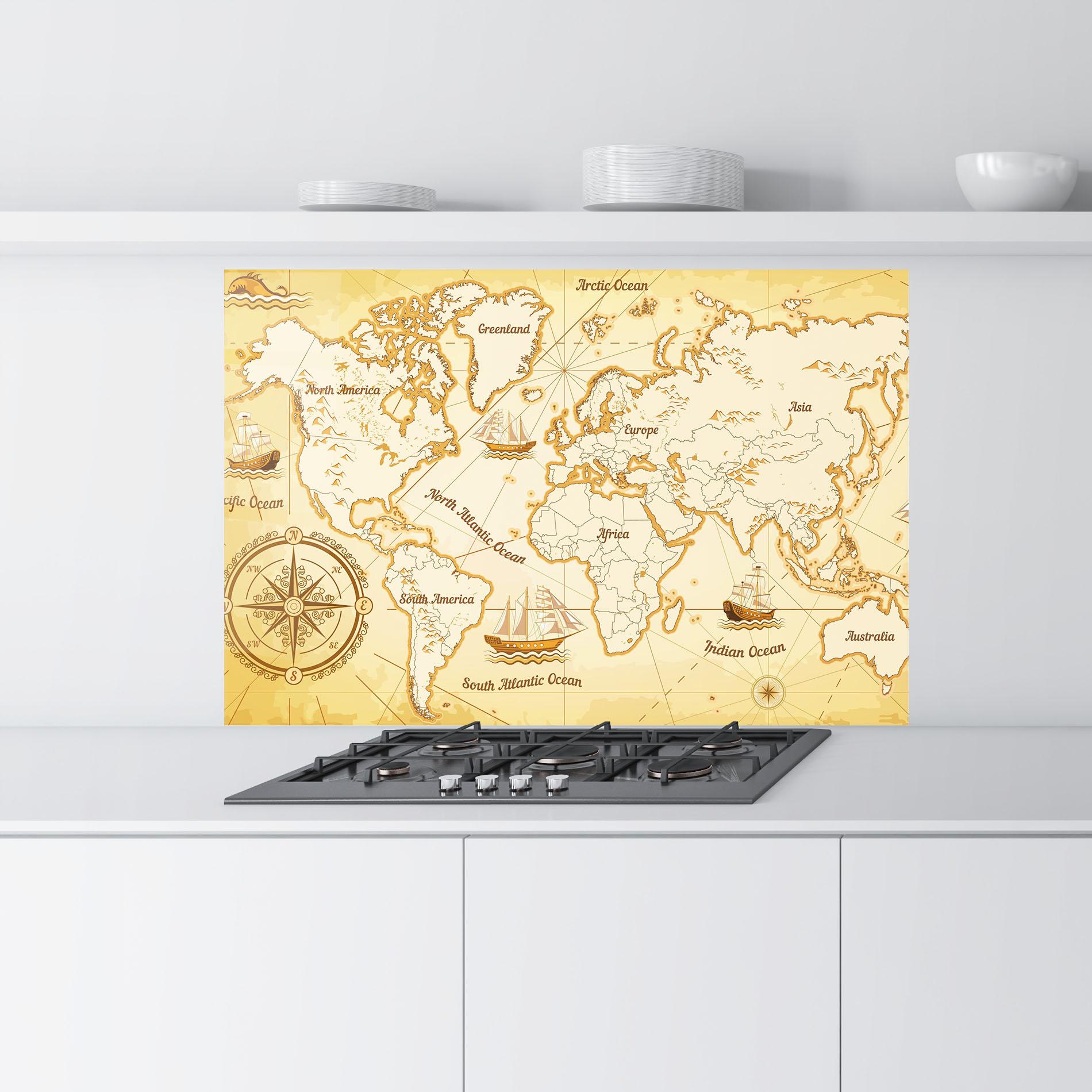 Стъклен панел за кухня Gold Old Map mockup 9