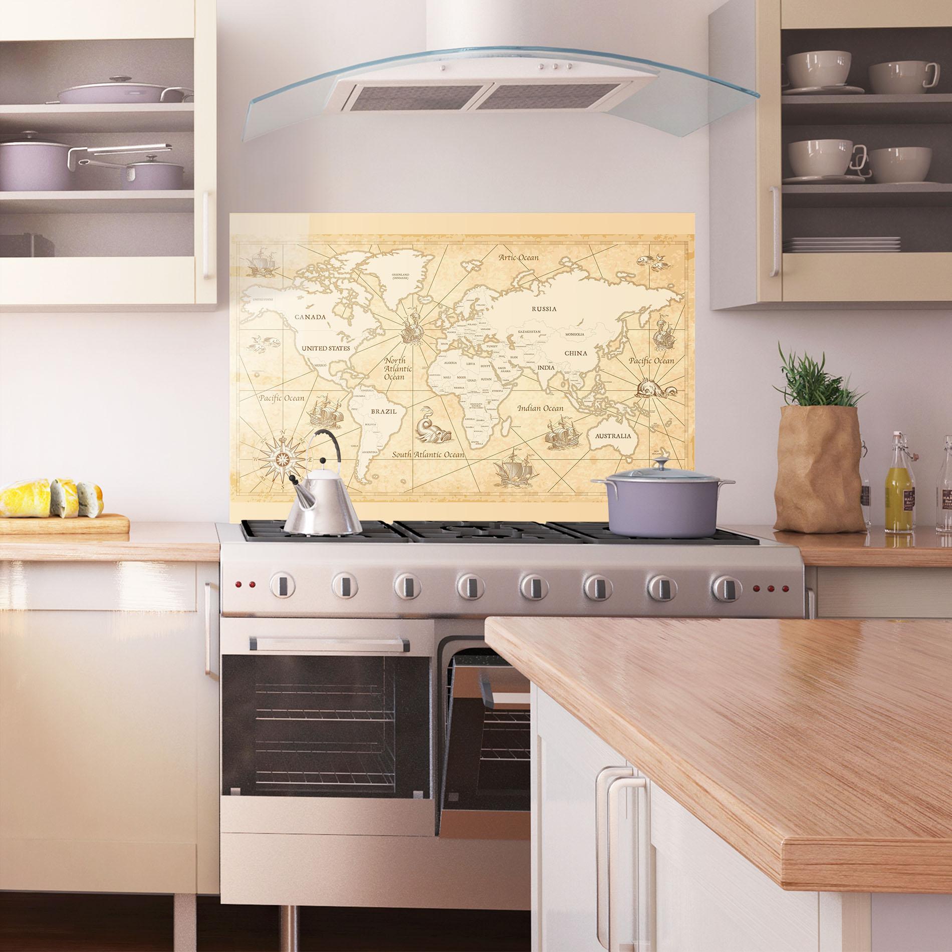 Стъклен панел за кухня Cream Old Map mockup 1