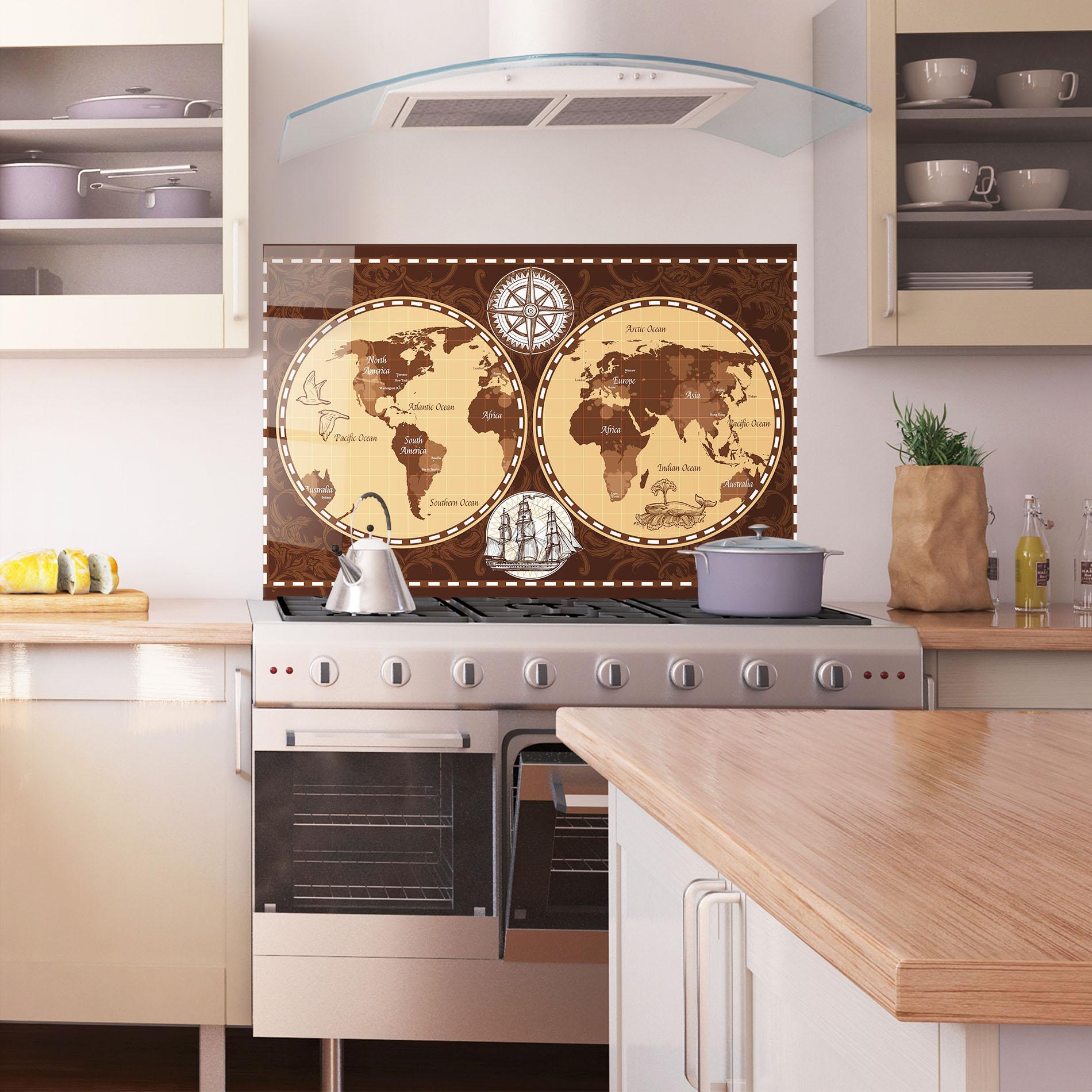 Стъклен панел за кухня Old Brown Map mockup 1