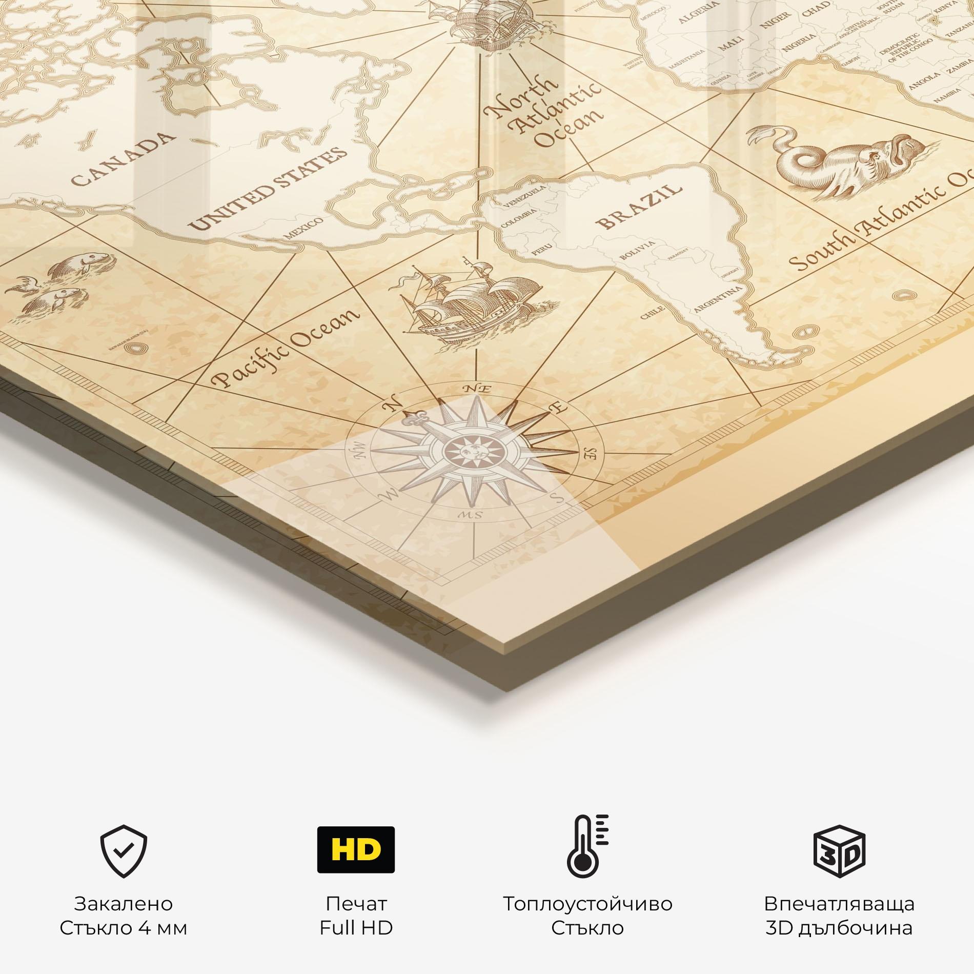 Стъклен панел за кухня Cream Old Map mockup 2