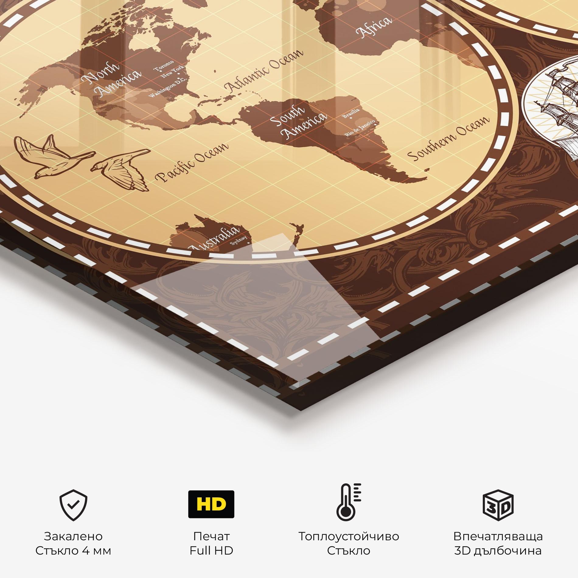 Стъклен панел за кухня Old Brown Map mockup 2