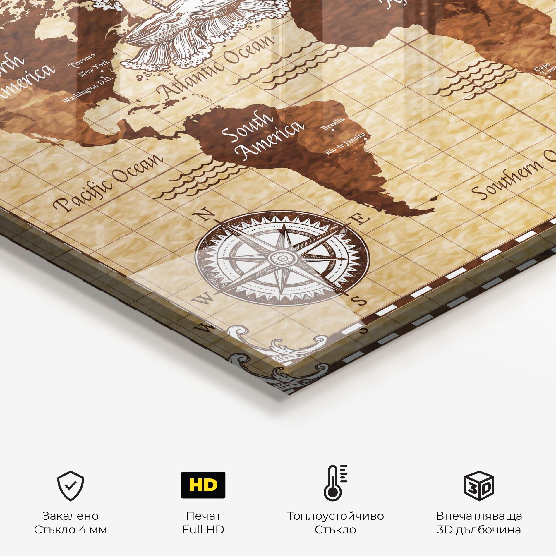 Стъклен панел за кухня Pirate World Map mockup 2