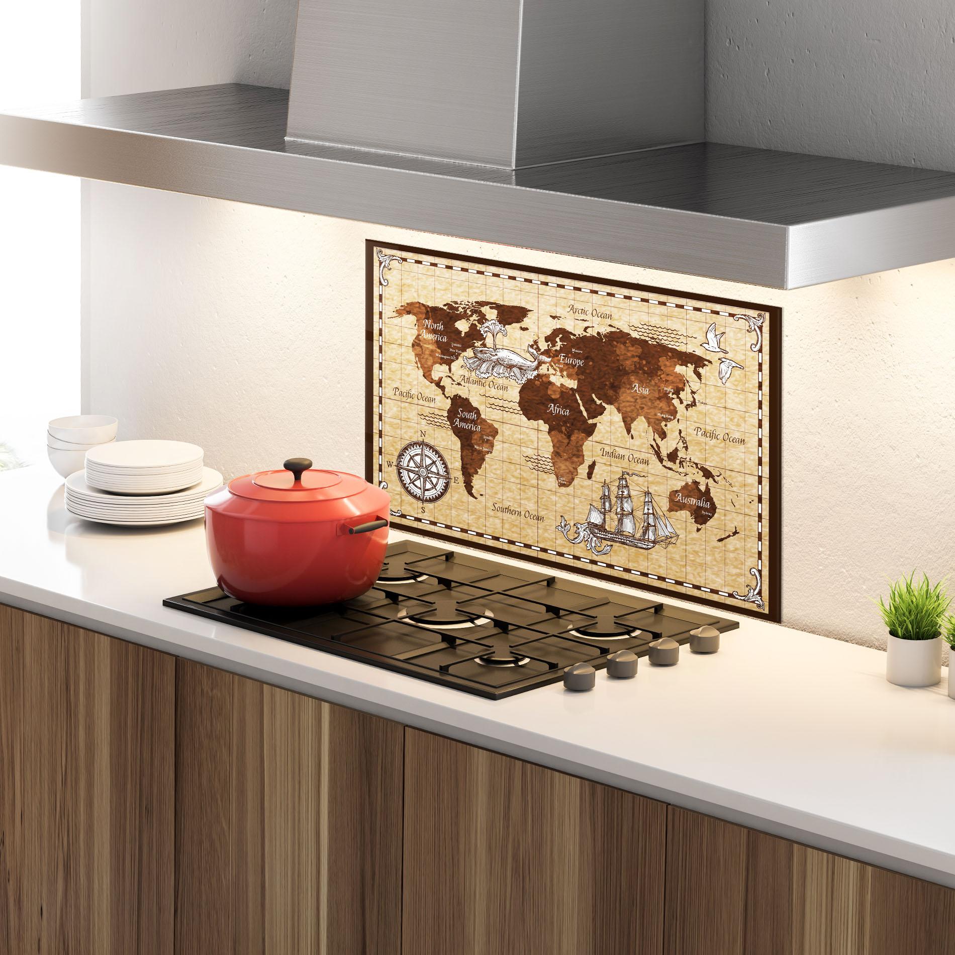 Стъклен панел за кухня Brown Old Map mockup 4