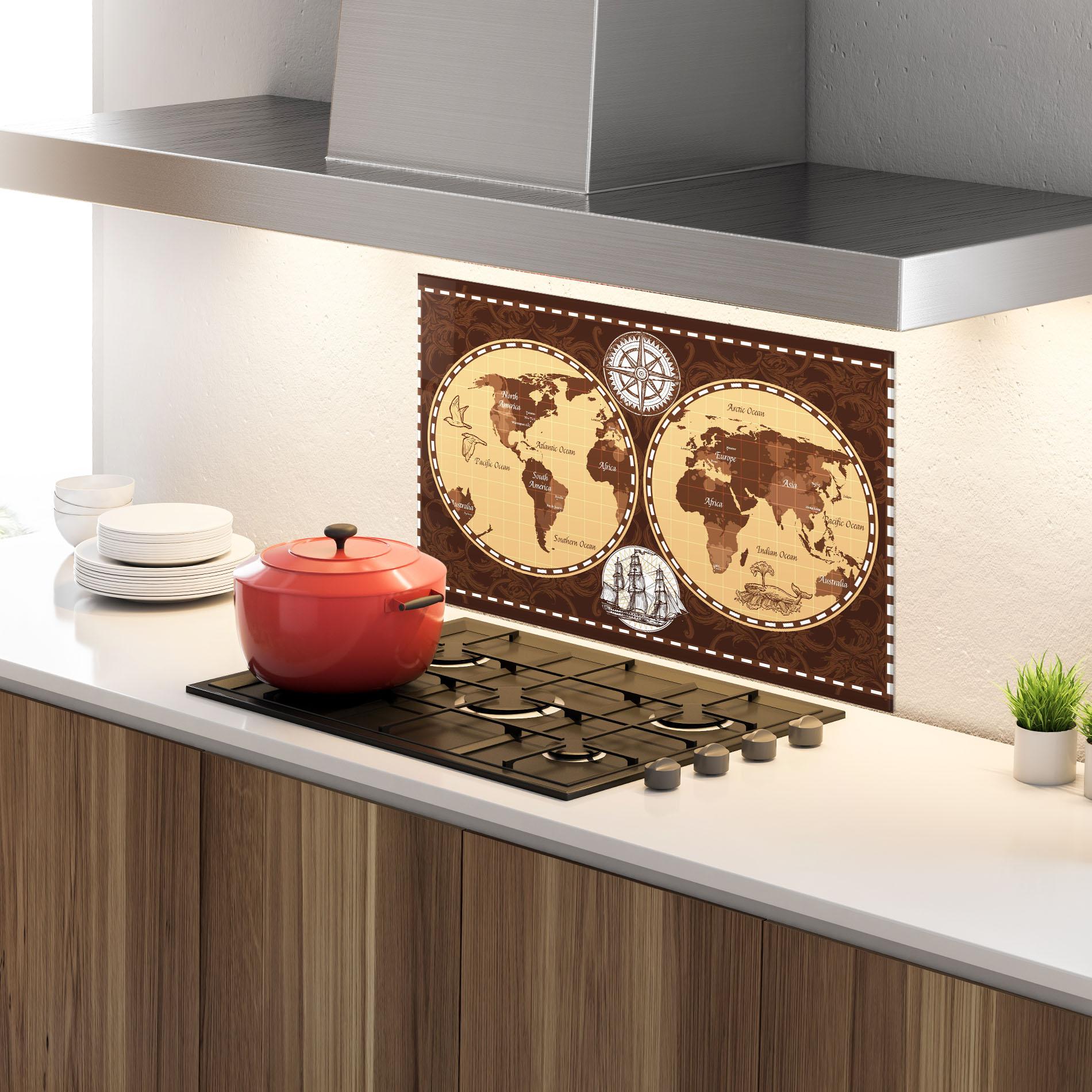 Стъклен панел за кухня Old Brown Map mockup 4